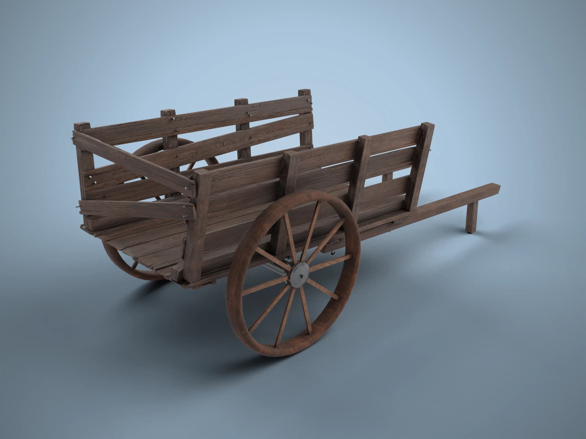 Old Wooden Farm Wagon 3D Model