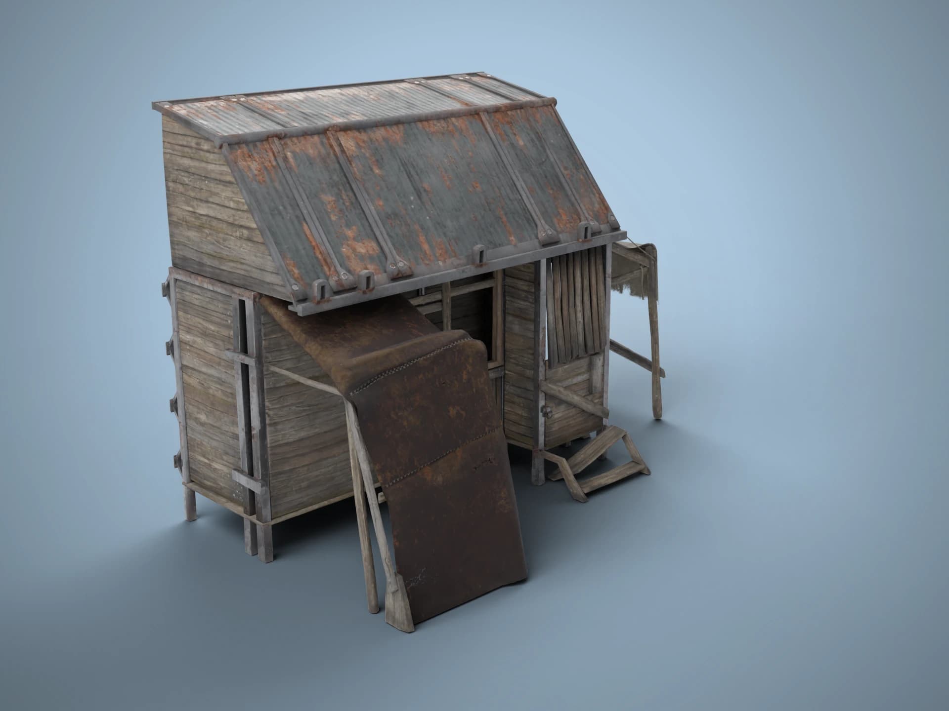 Weathered Old Wooden Shed 3D Model