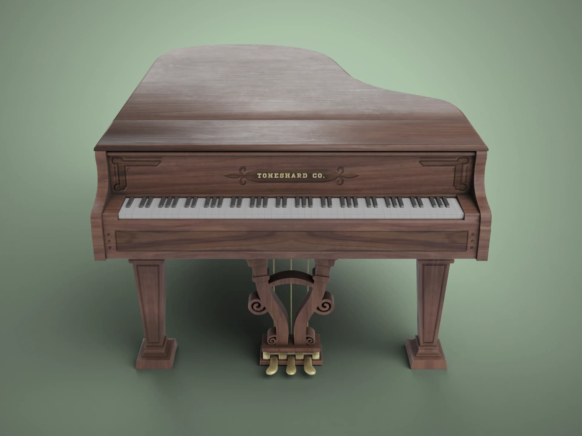 Old Wooden Grand Piano 3D Model