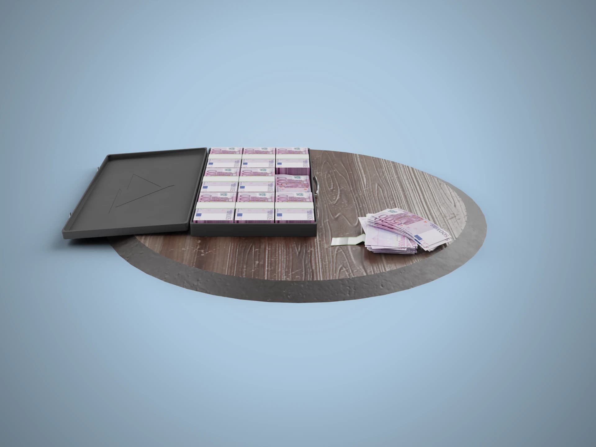 Briefcase Full of Euro Banknotes 3D Model