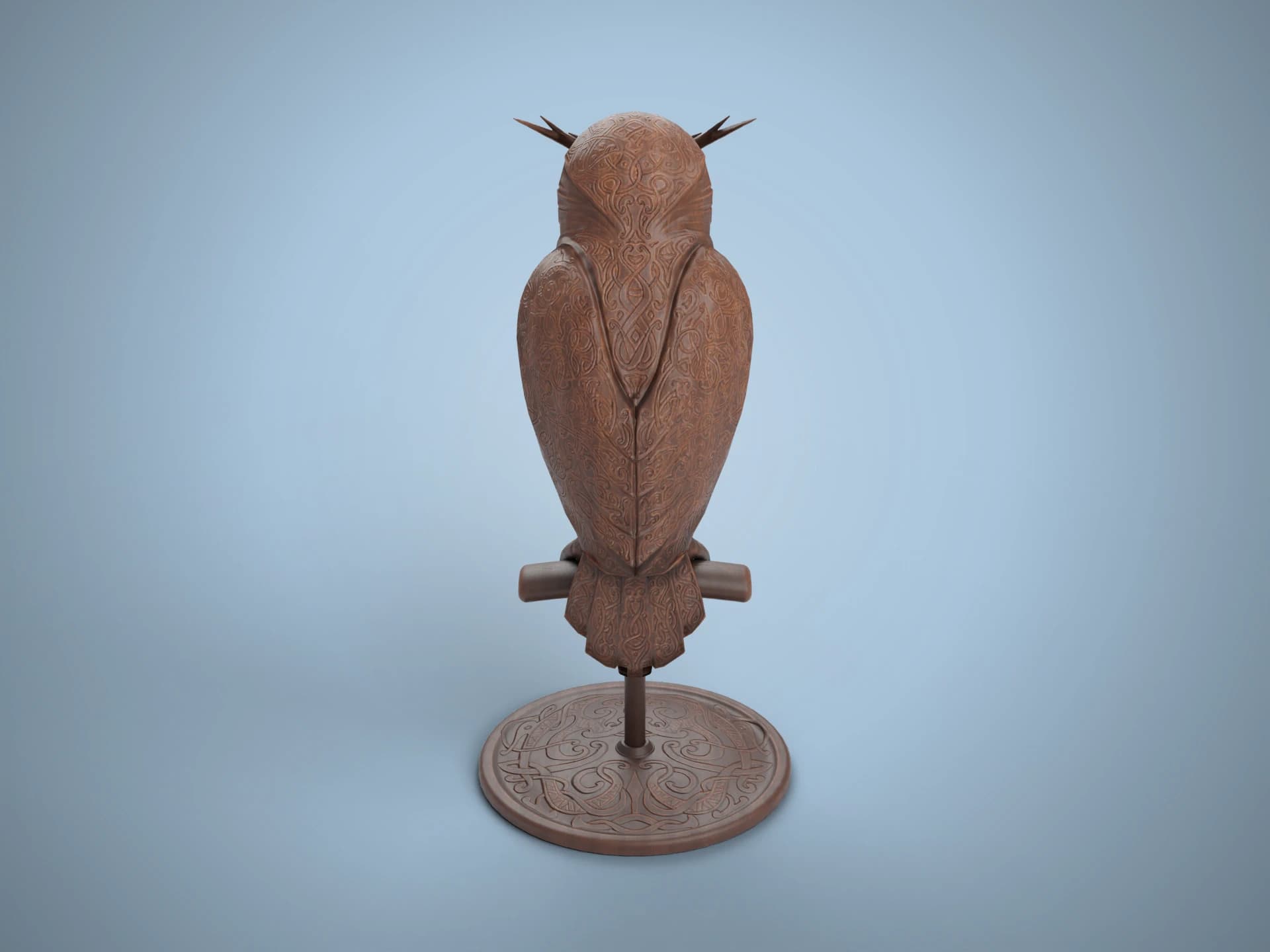 Carved Wooden Owl Statue 3D Model