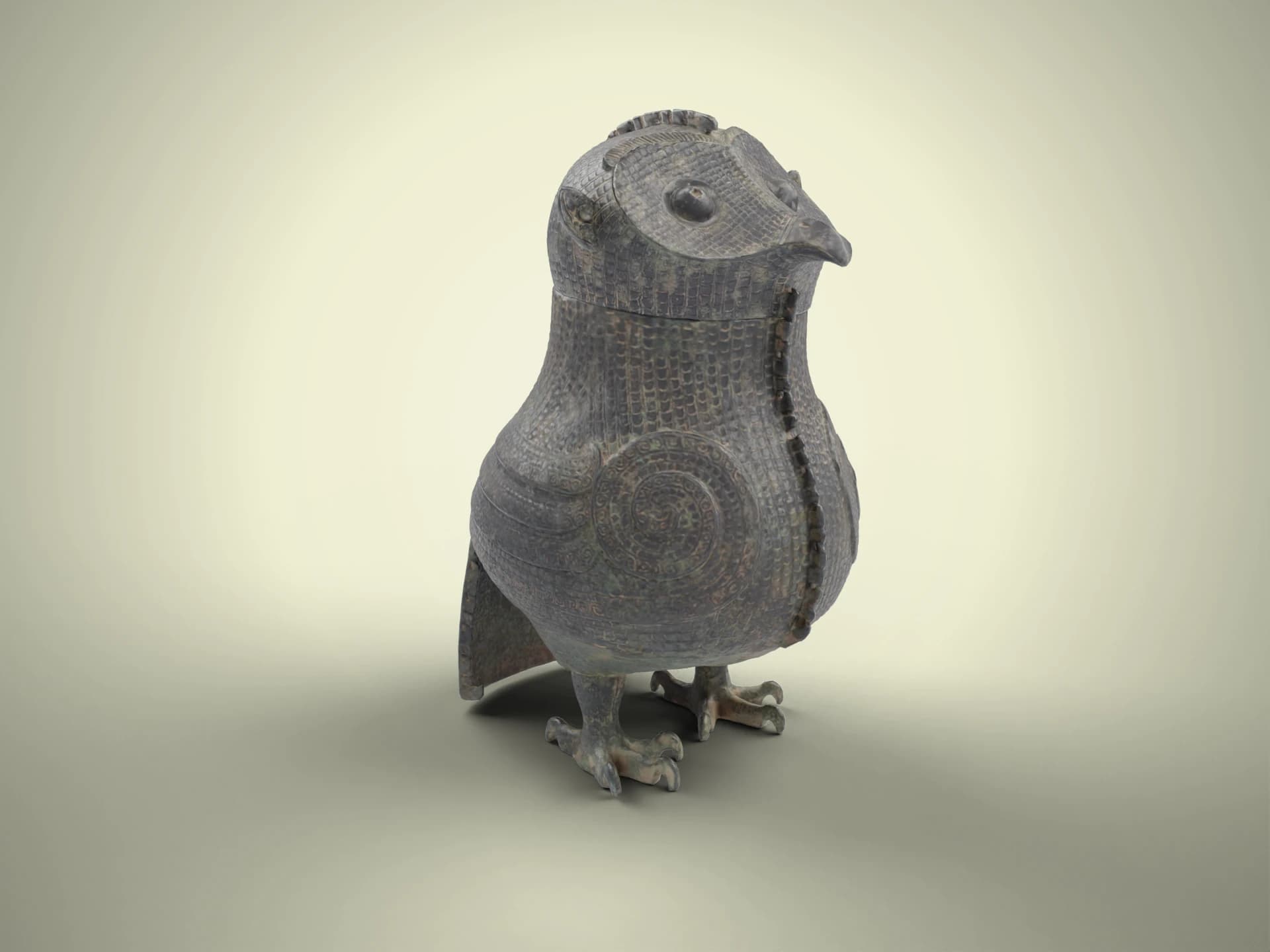 Ancient Chinese Bronze Owl Wine Vessel 3D Model
