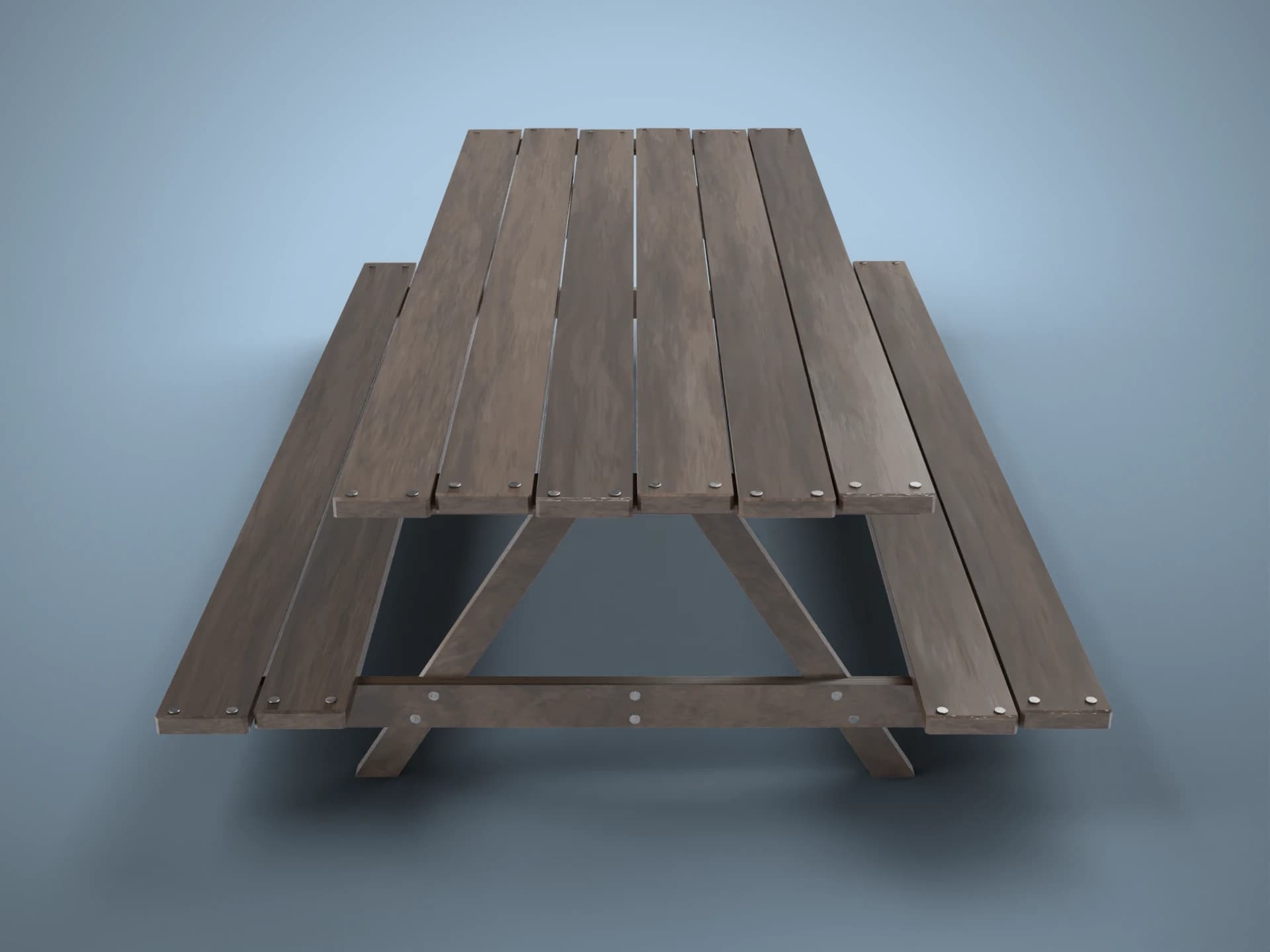 Wooden Picnic Table with Benches 3D Model