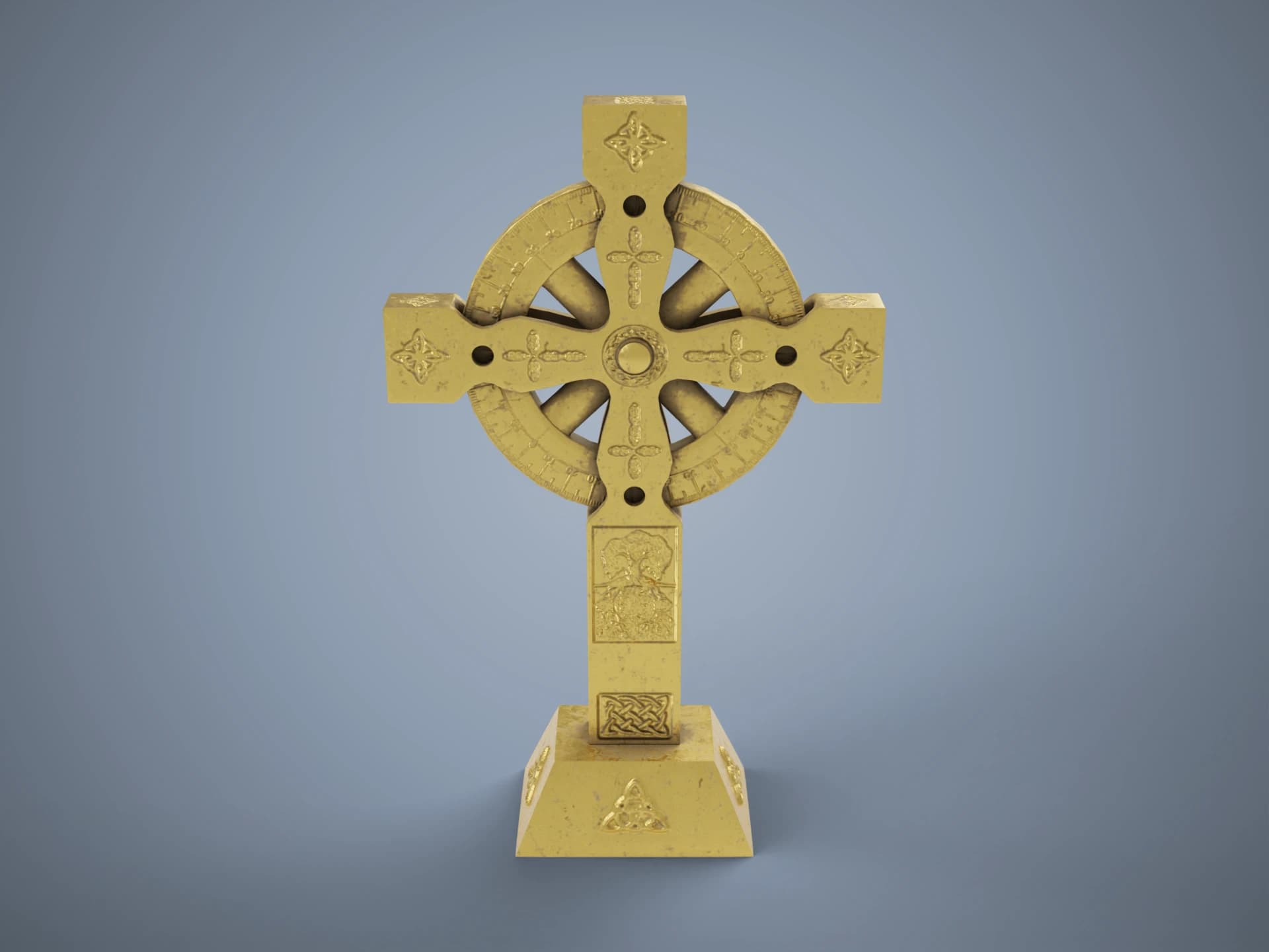 Golden Celtic Cross Ornament 3D Model