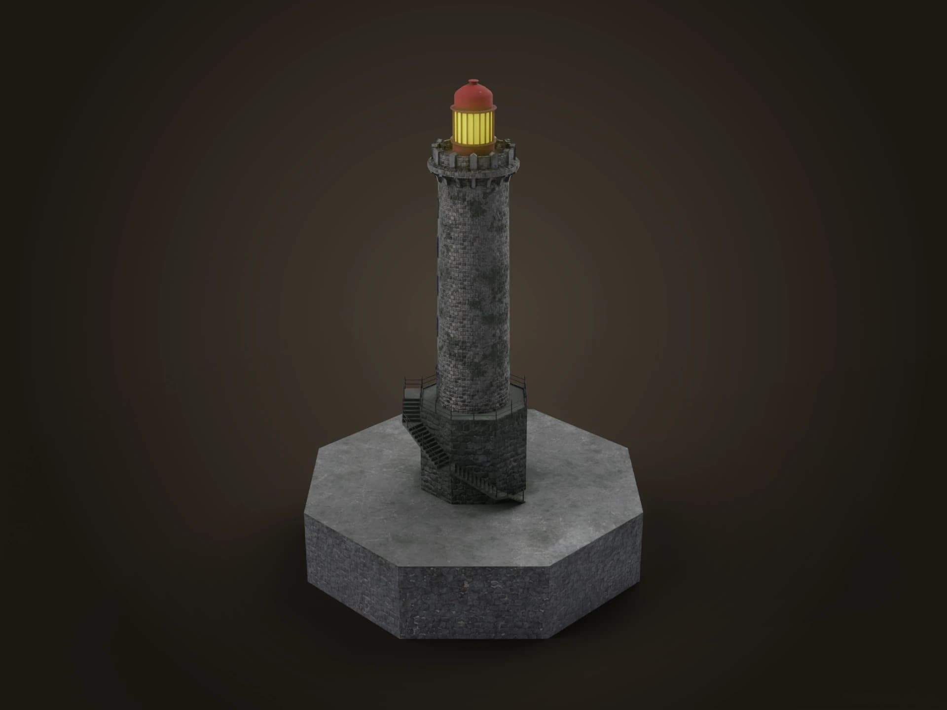 Stone Lighthouse on Rocky Base 3D Model