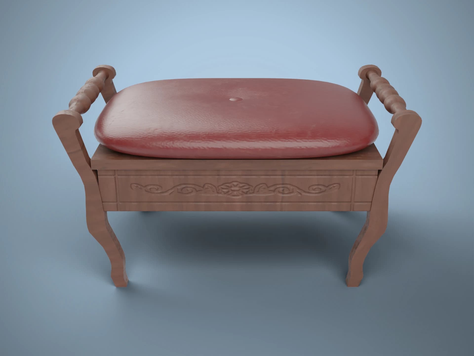 Antique Leather Piano Bench 3D Model