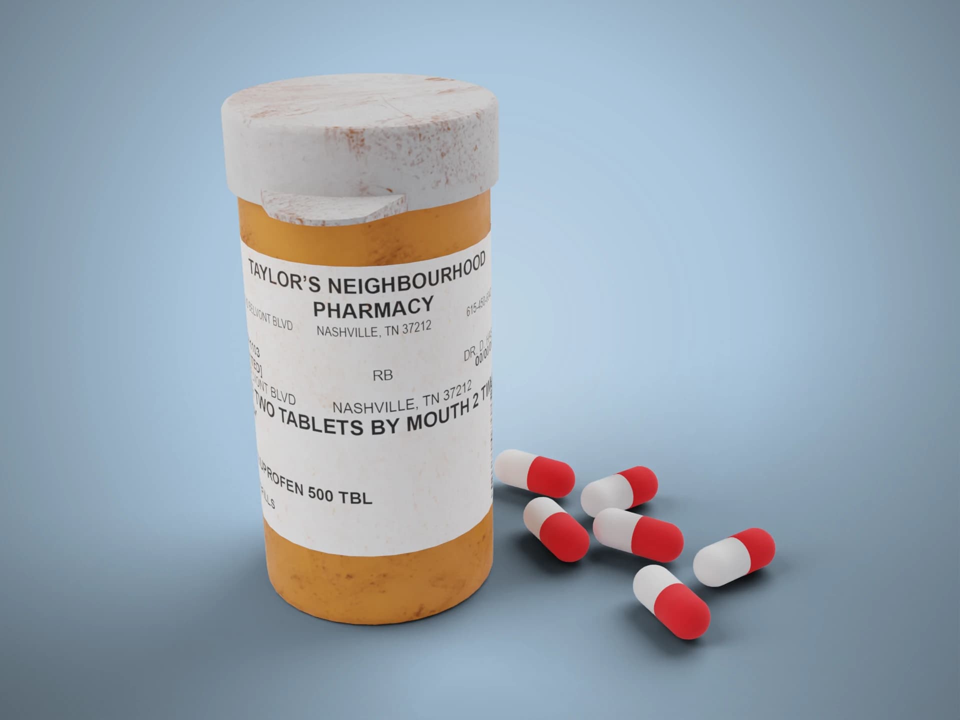 Prescription Pill Bottle with Capsules 3D Model