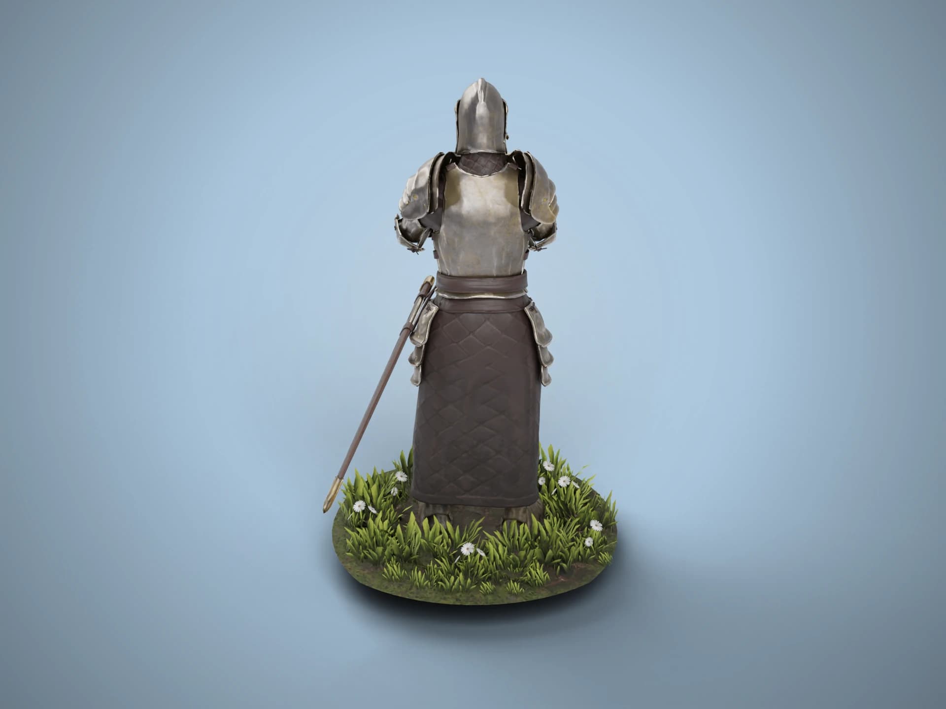 Plated Knight on Grass Base 3D Model