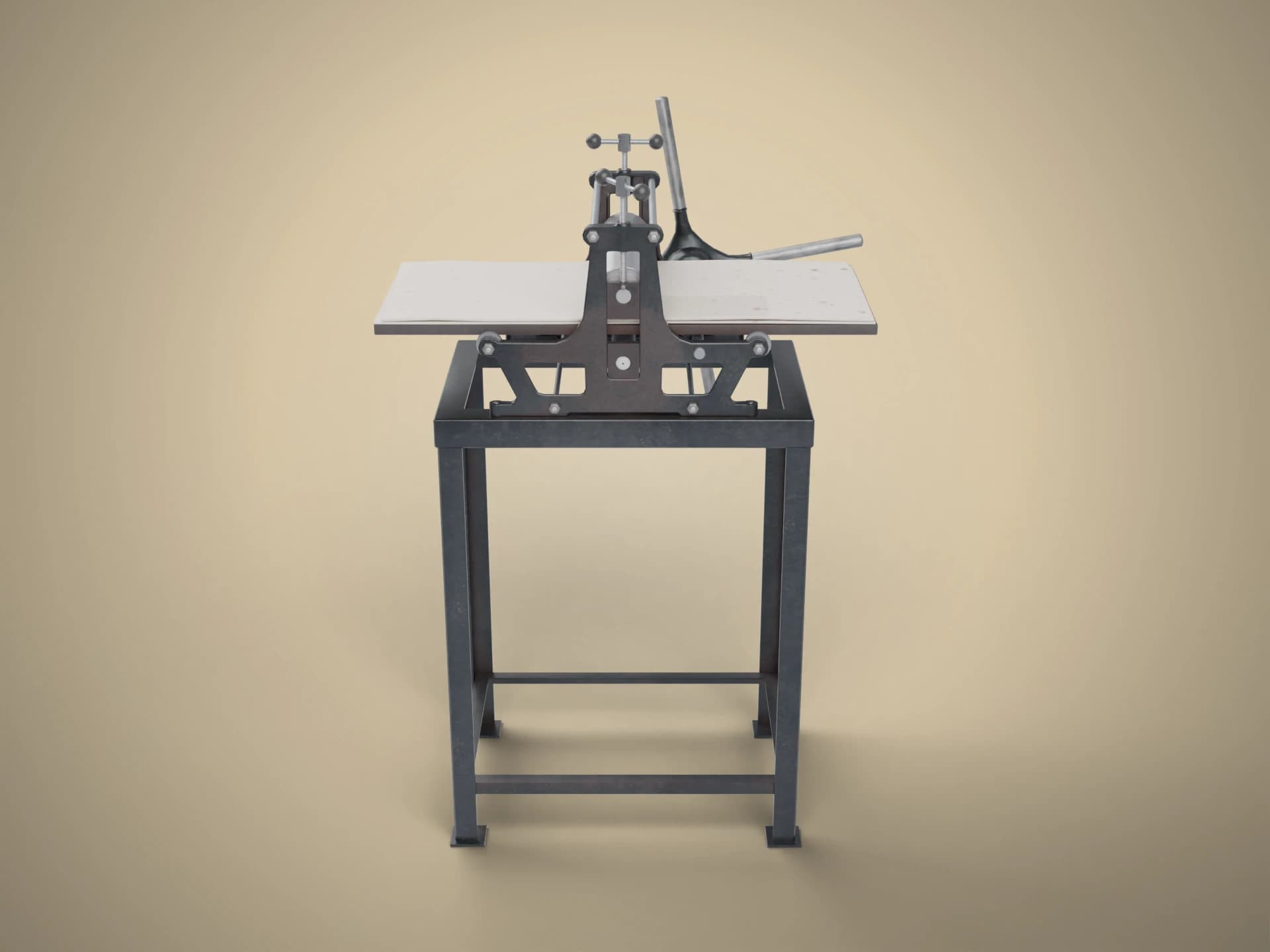 Hand Printing Press on Stand 3D Model