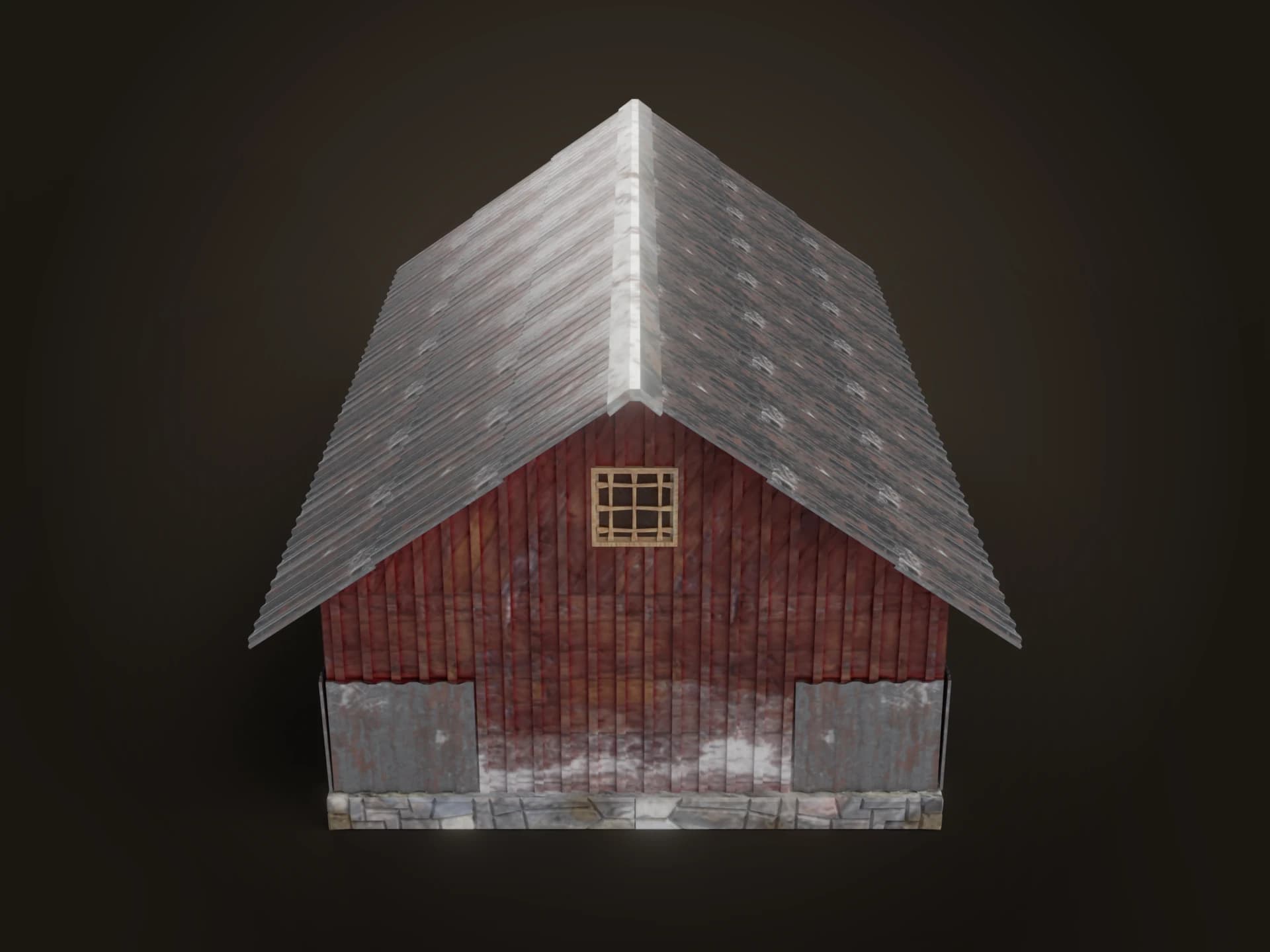 Red Farm Barn on Stone Base 3D Model