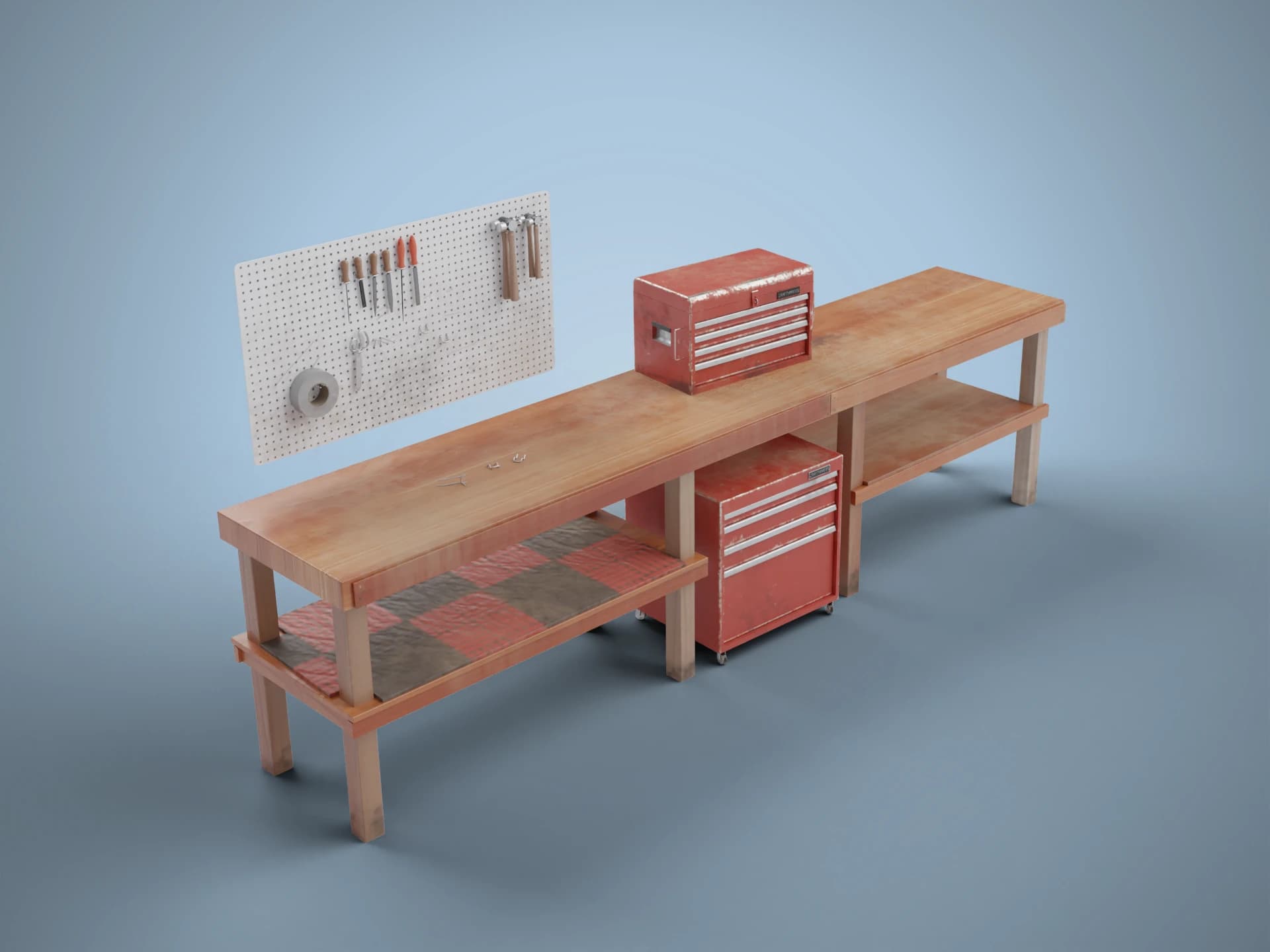 Red Workshop Workbench with Tool Chest 3D Model