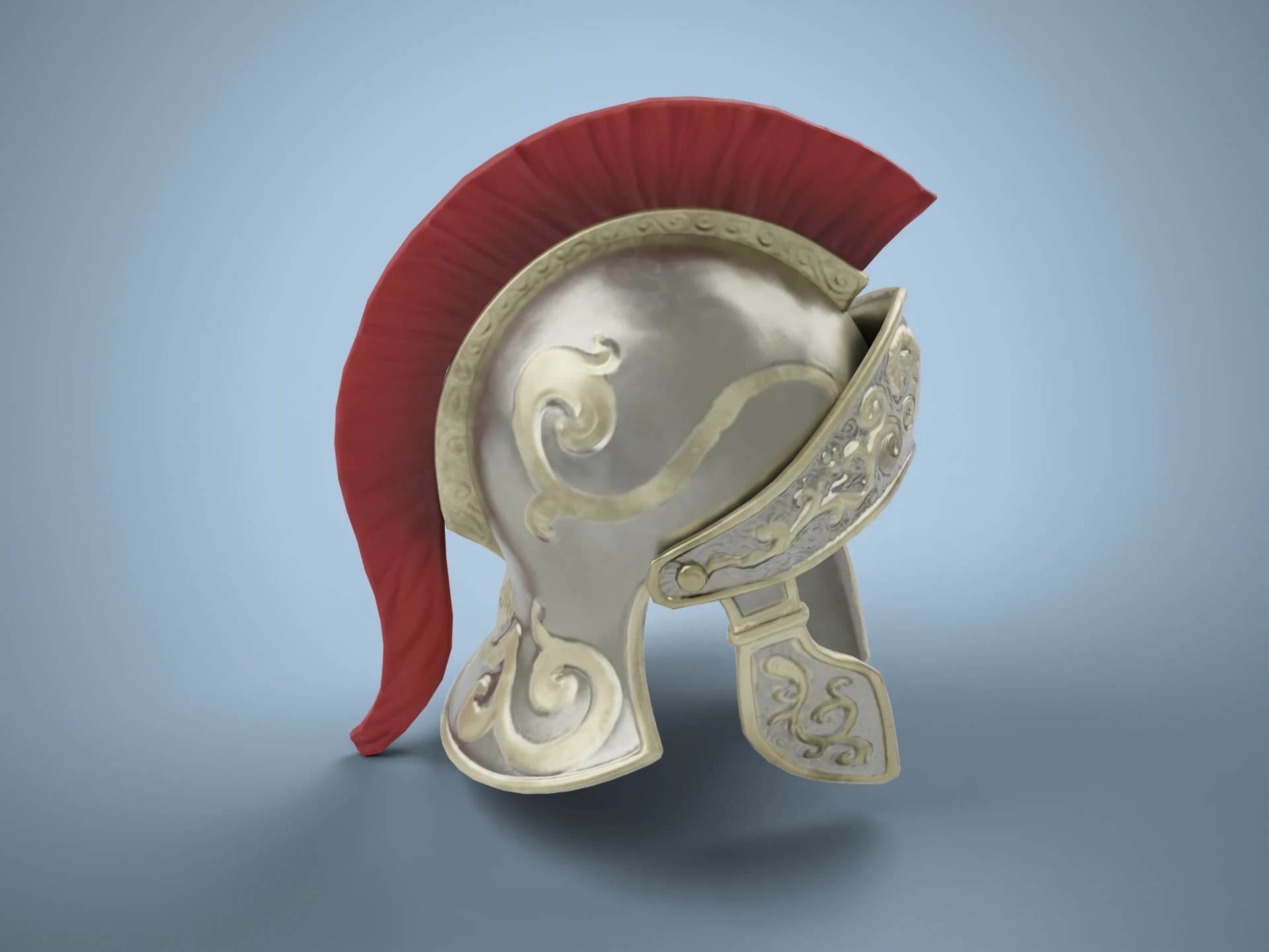 Roman Officer Helmet with Red Crest 3D Model