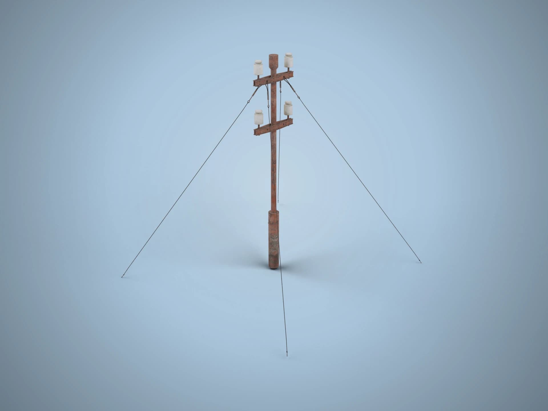 Rooftop Utility Pole with Guy Wires 3D Model