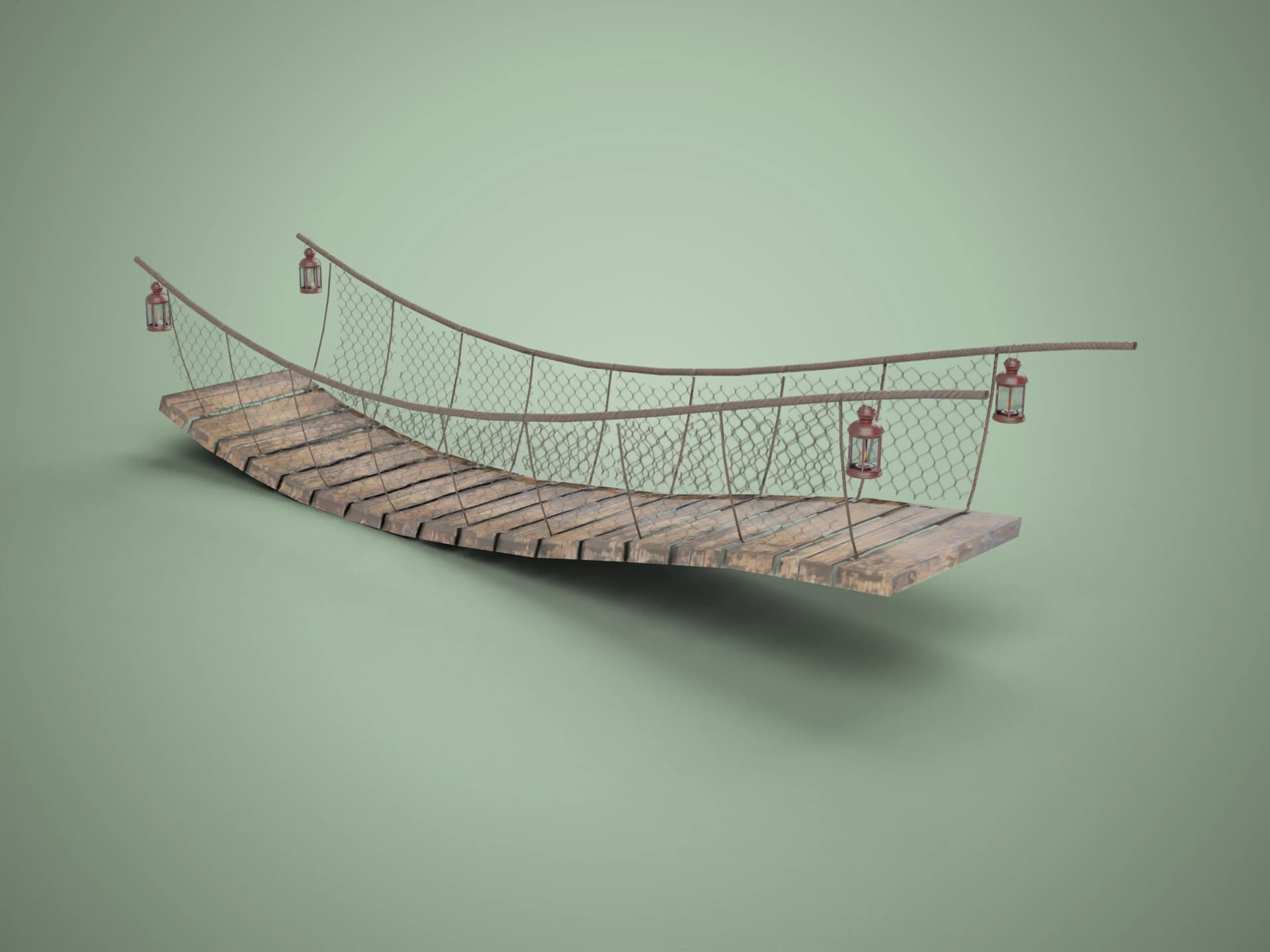 Wooden Rope Suspension Bridge 3D Model
