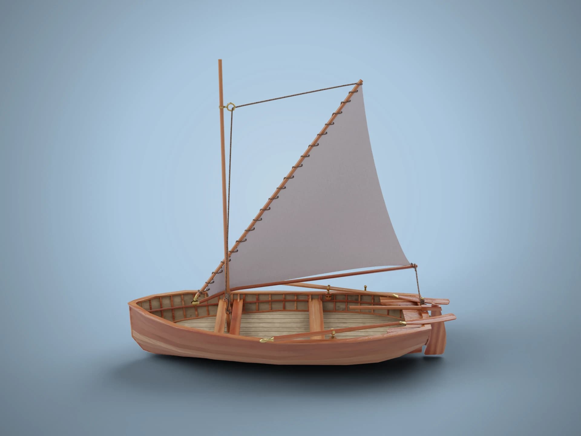 Small Wooden Sailing Dinghy 3D Model
