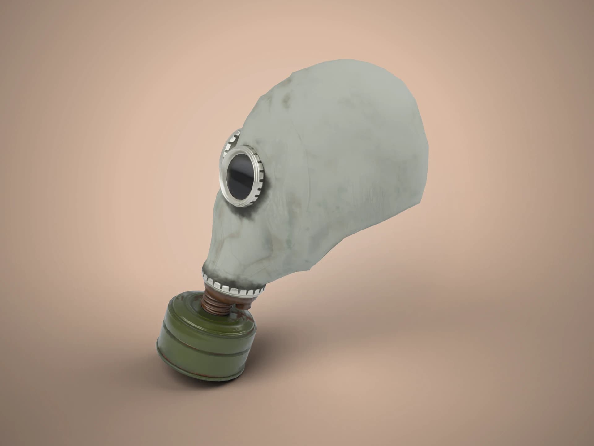 Soviet-Era Gas Mask with Damaged Filter 3D Model