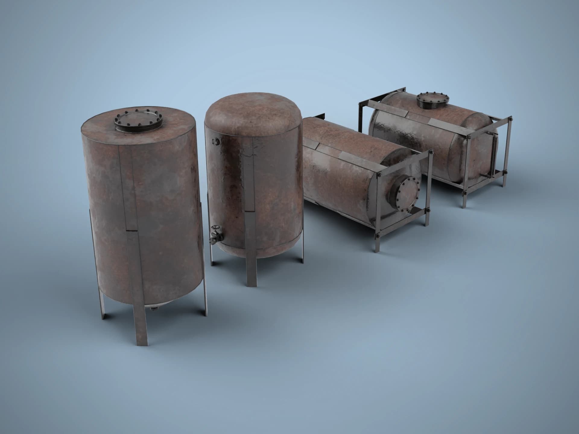 Rusted Liquid Storage Tanks Pack 3D Model