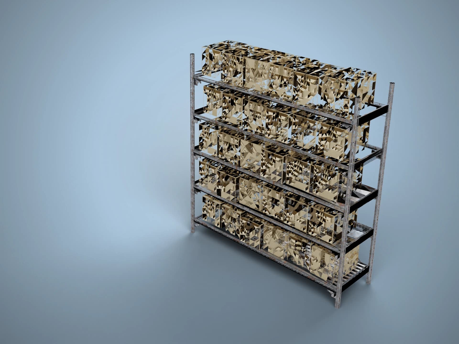 Rusty Metal Warehouse Shelving with Boxes 3D Model