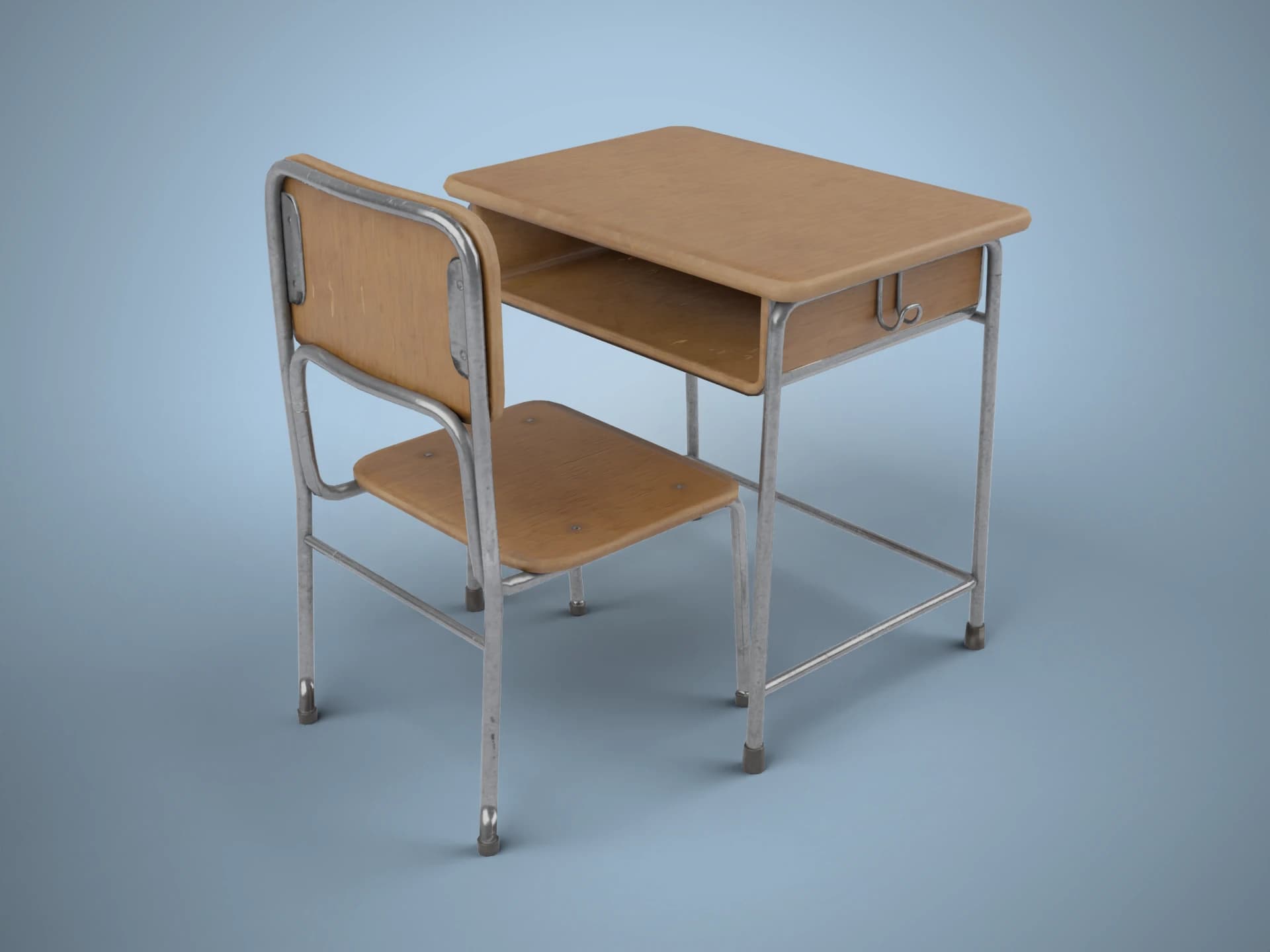 Classic School Desk and Chair Set 3D Model