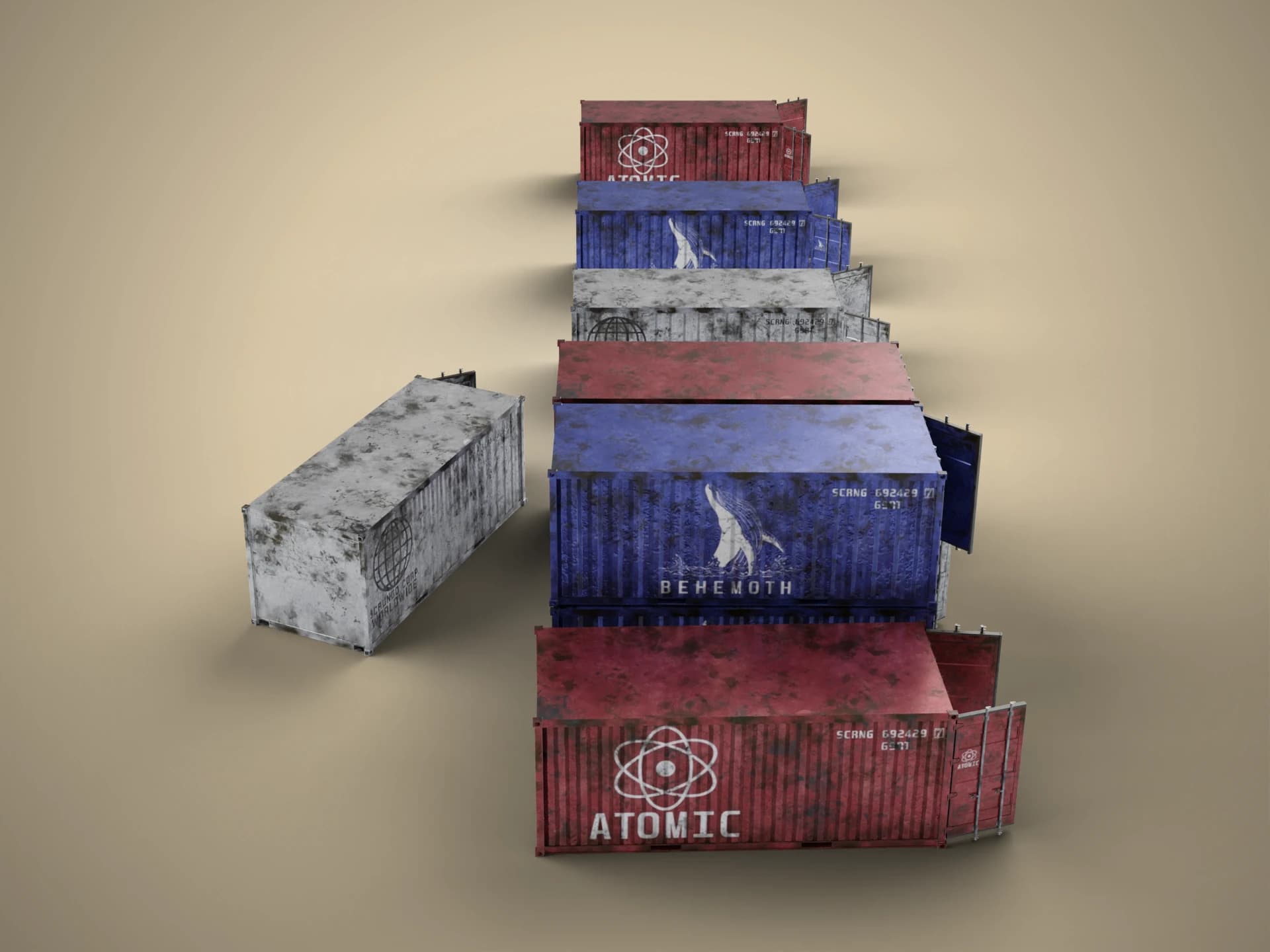 Abandoned Shipping Containers 3D Model