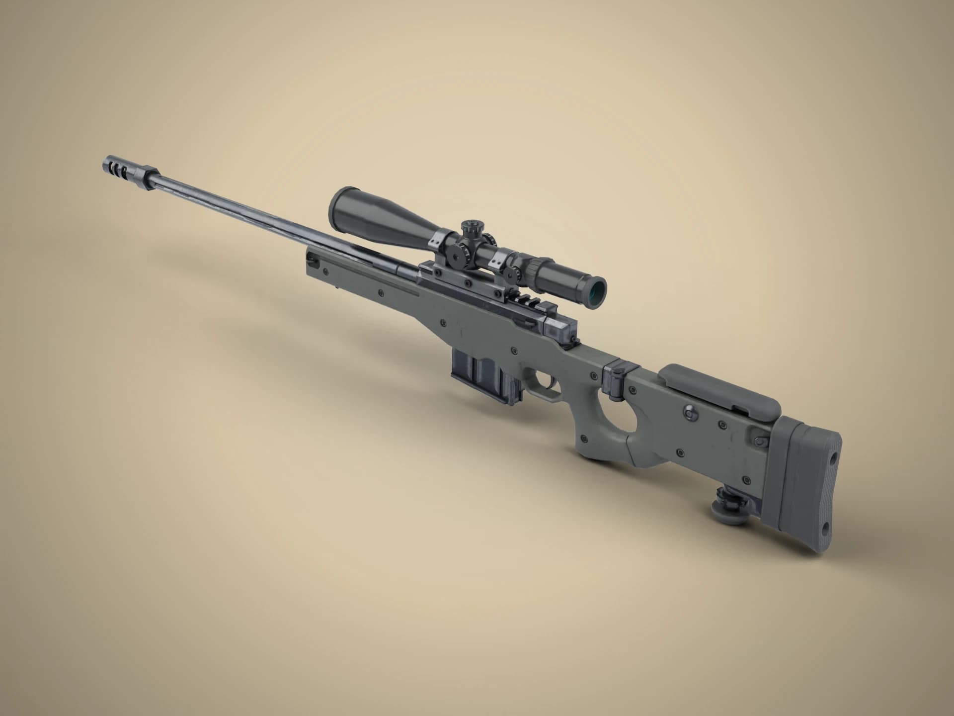 Bolt-Action Sniper Rifle with Scope 3D Model