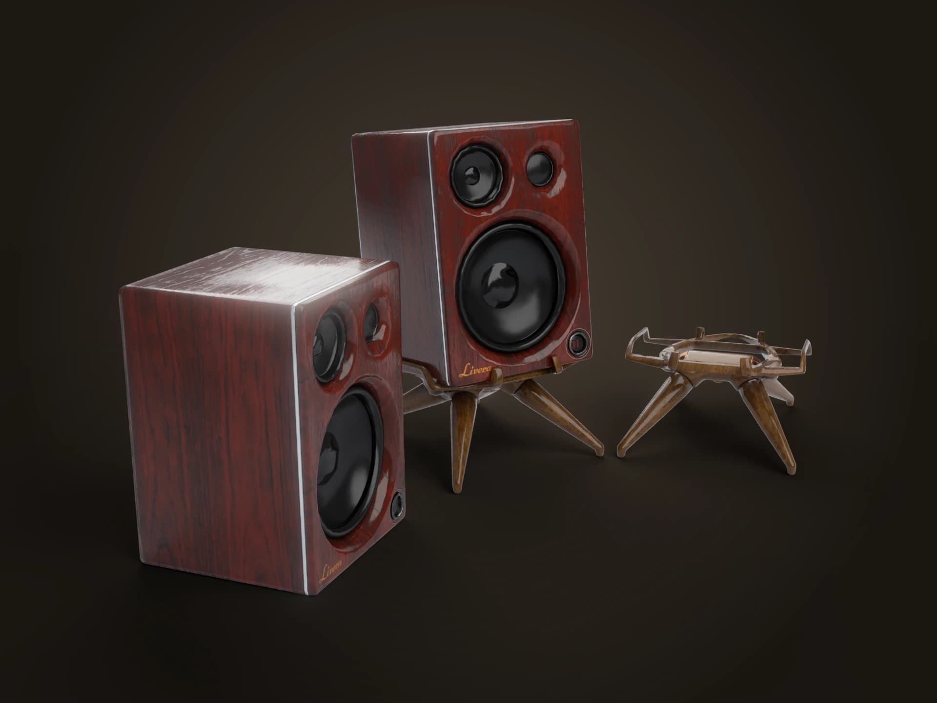 Wooden Bookshelf Speakers with Stand 3D Model