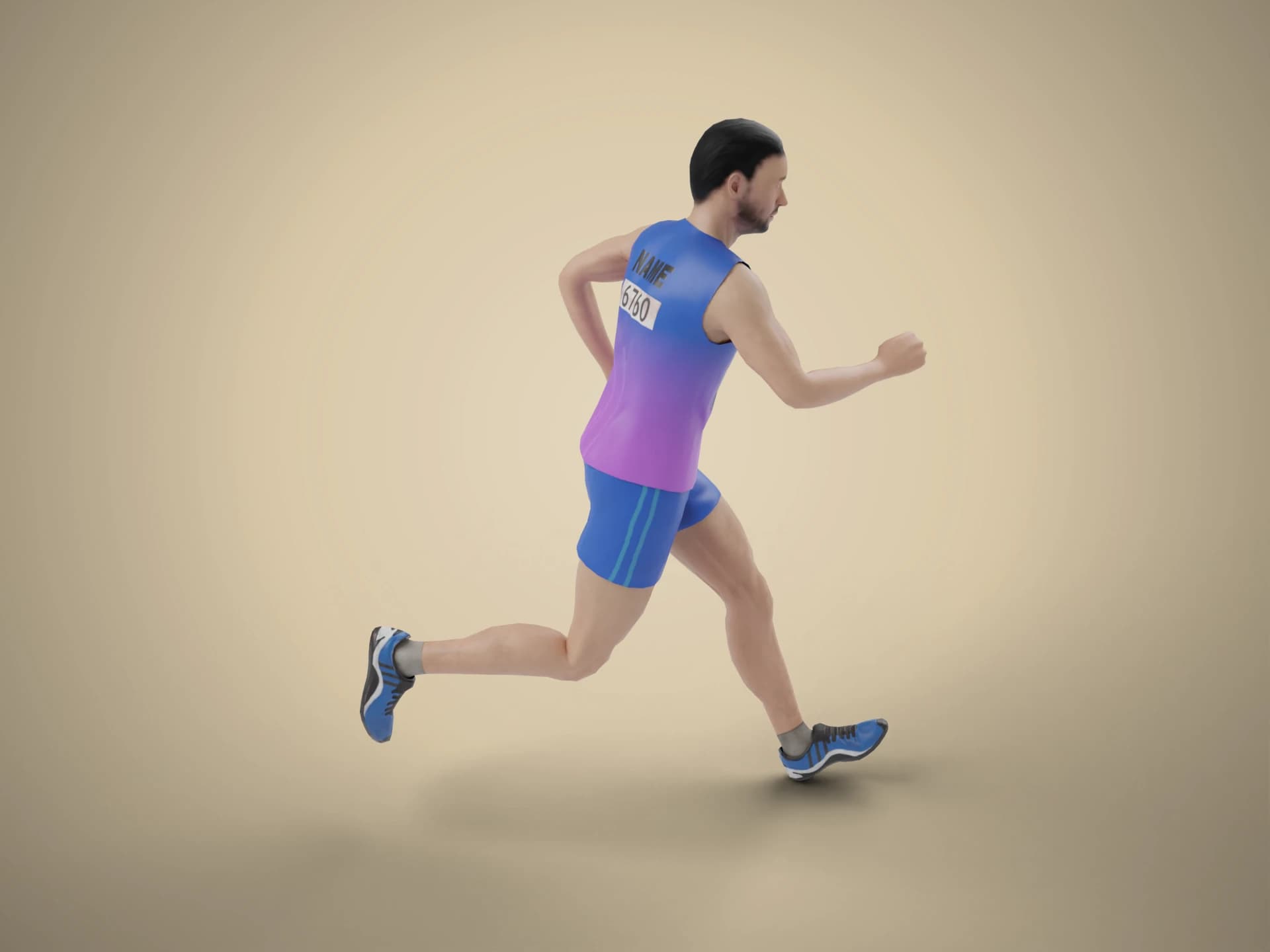 Male Runner Athlete in Mid-Stride 3D Model
