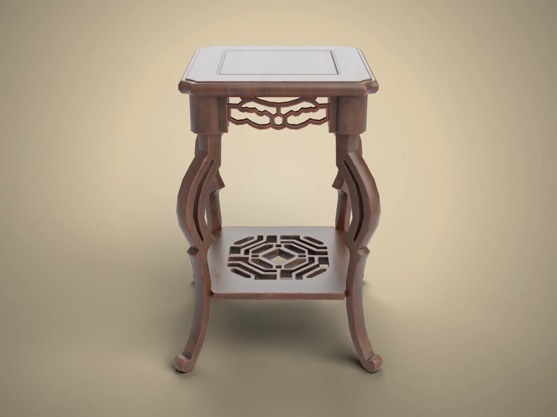 Carved Wooden Plant Stand 3D Model