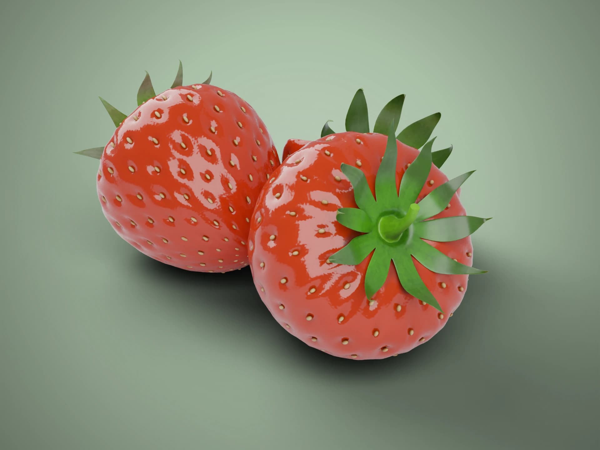 Fresh Strawberries with Halved Berry 3D Model