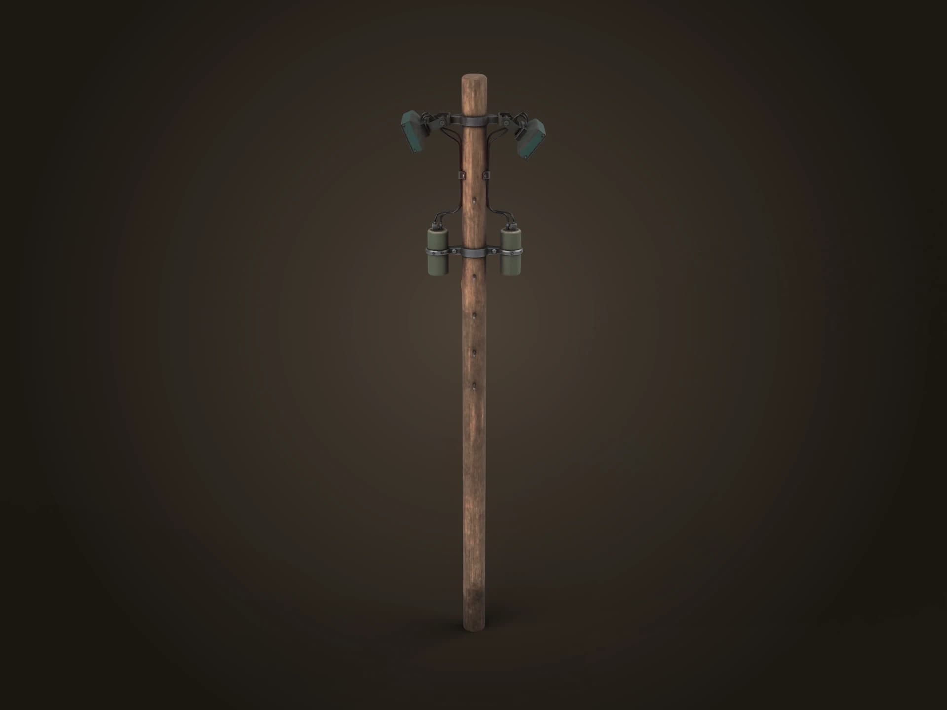 Wooden Utility Pole with Floodlights 3D Model