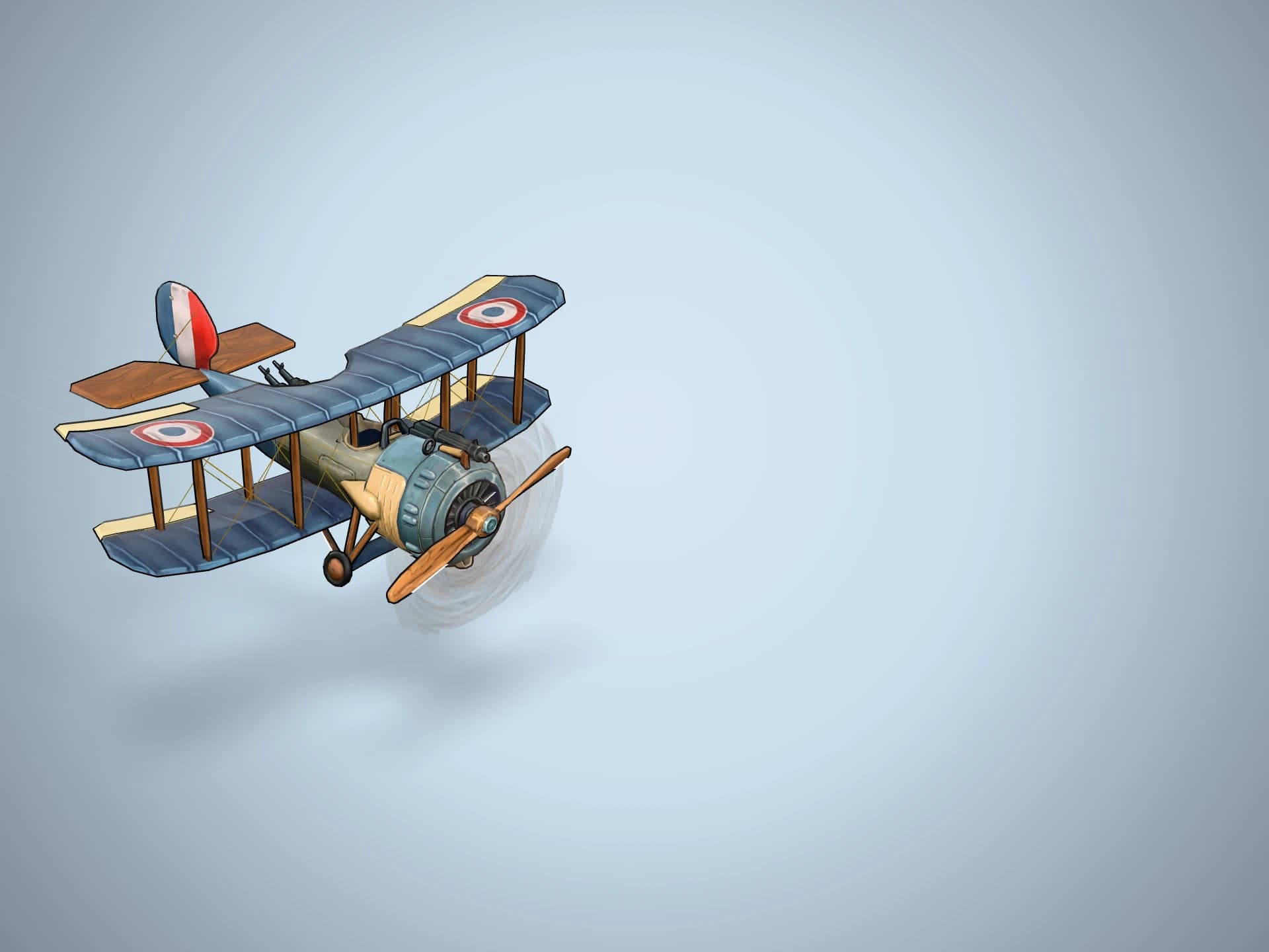 Animated Stylized WW1 Biplane 3D Model