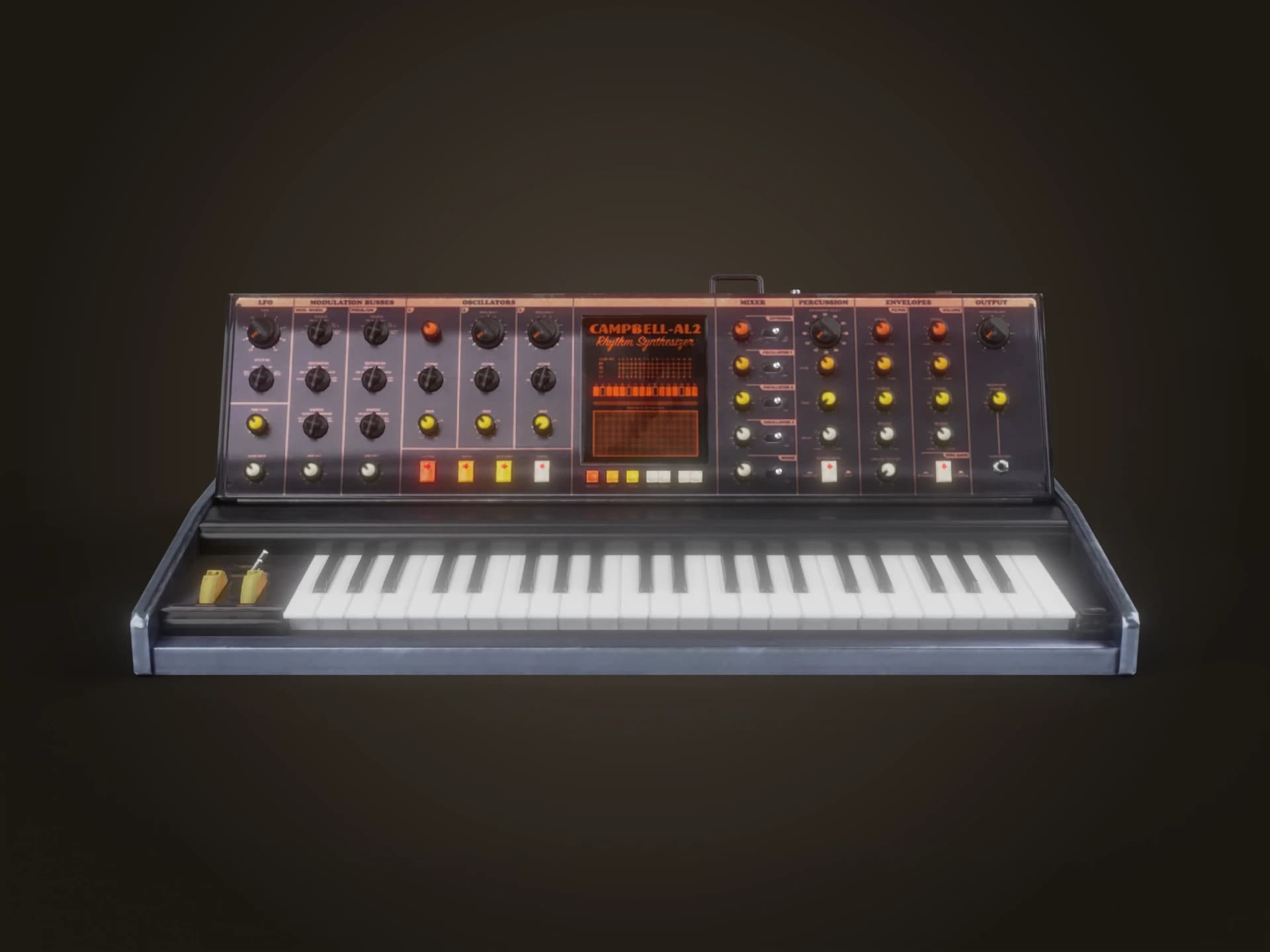 Vintage Analog Synthesizer Keyboard 3D Model