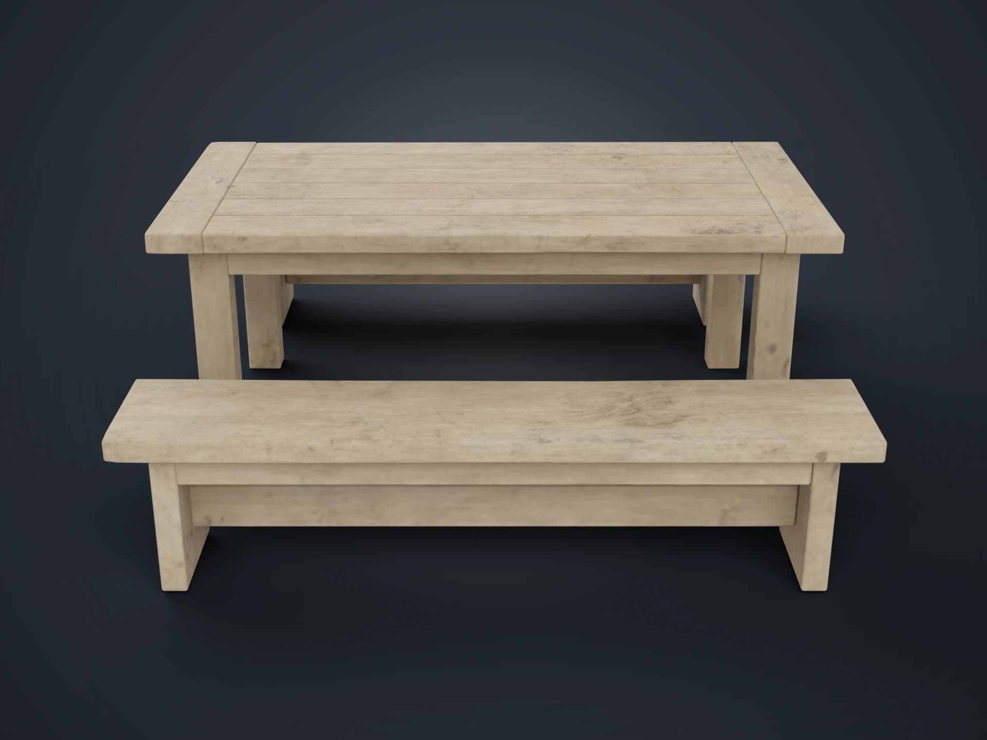 Rustic Wooden Table and Benches 3D Model