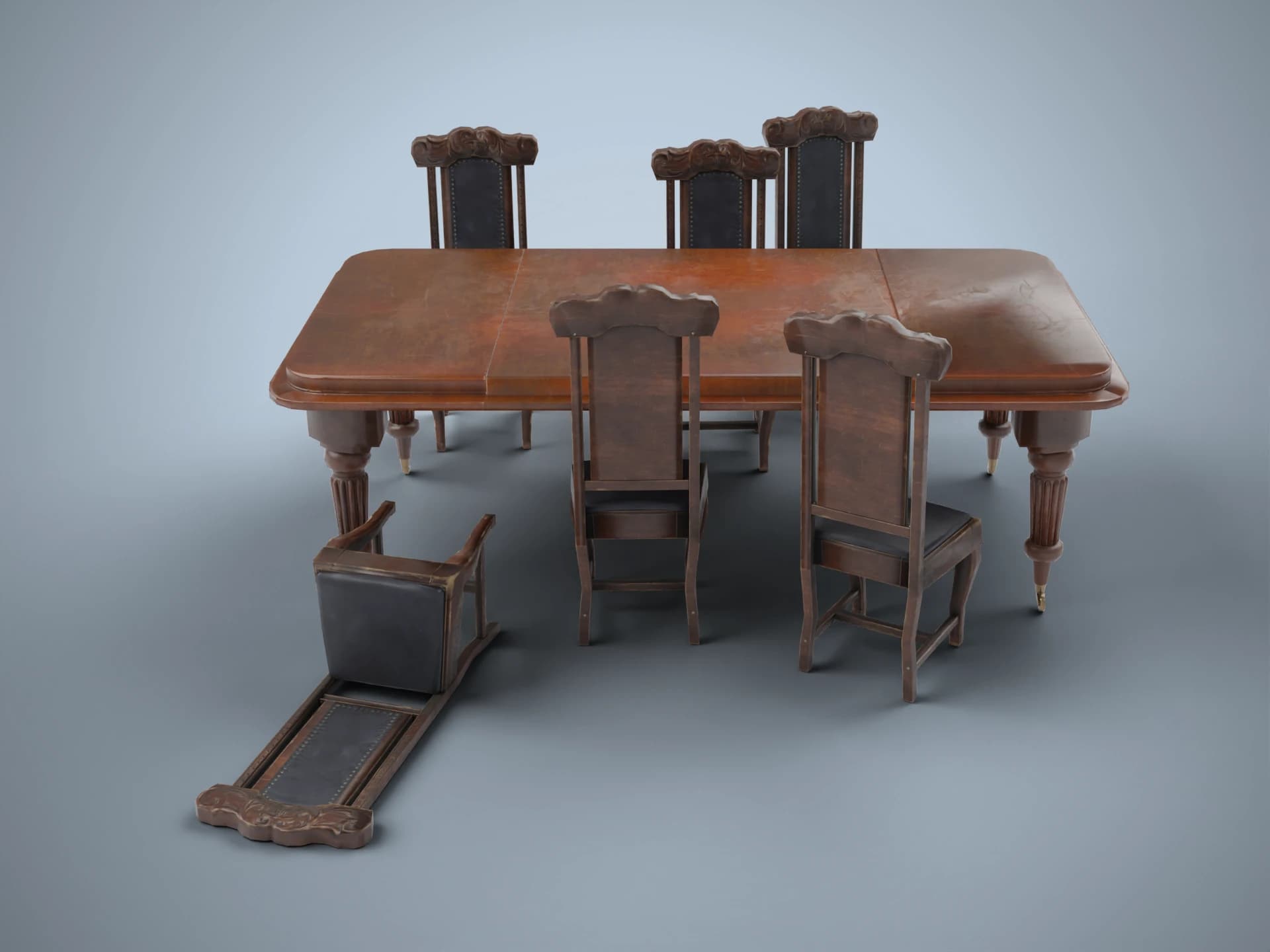 Victorian Dining Table and Chairs Set 3D Model