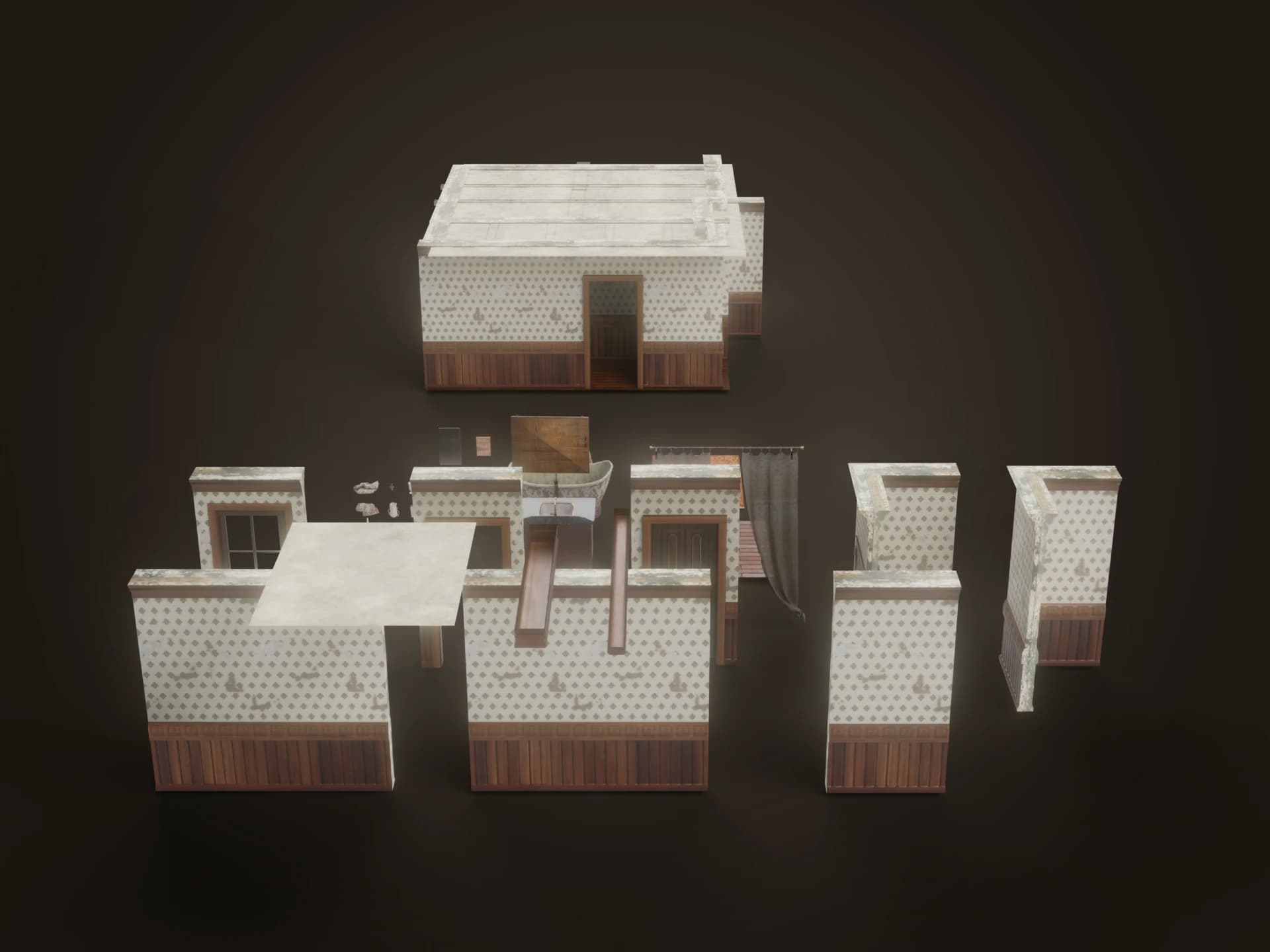 Abandoned House Bathroom Modular Kit 3D Model