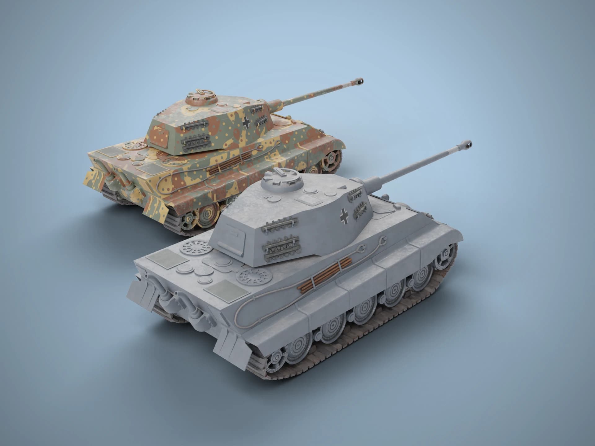 Tiger II Heavy Tank Pair 3D Model