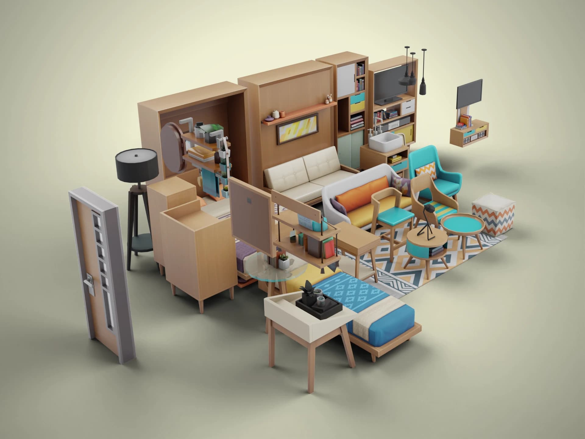 Low Poly Tiny Home Furniture Pack 3D Model