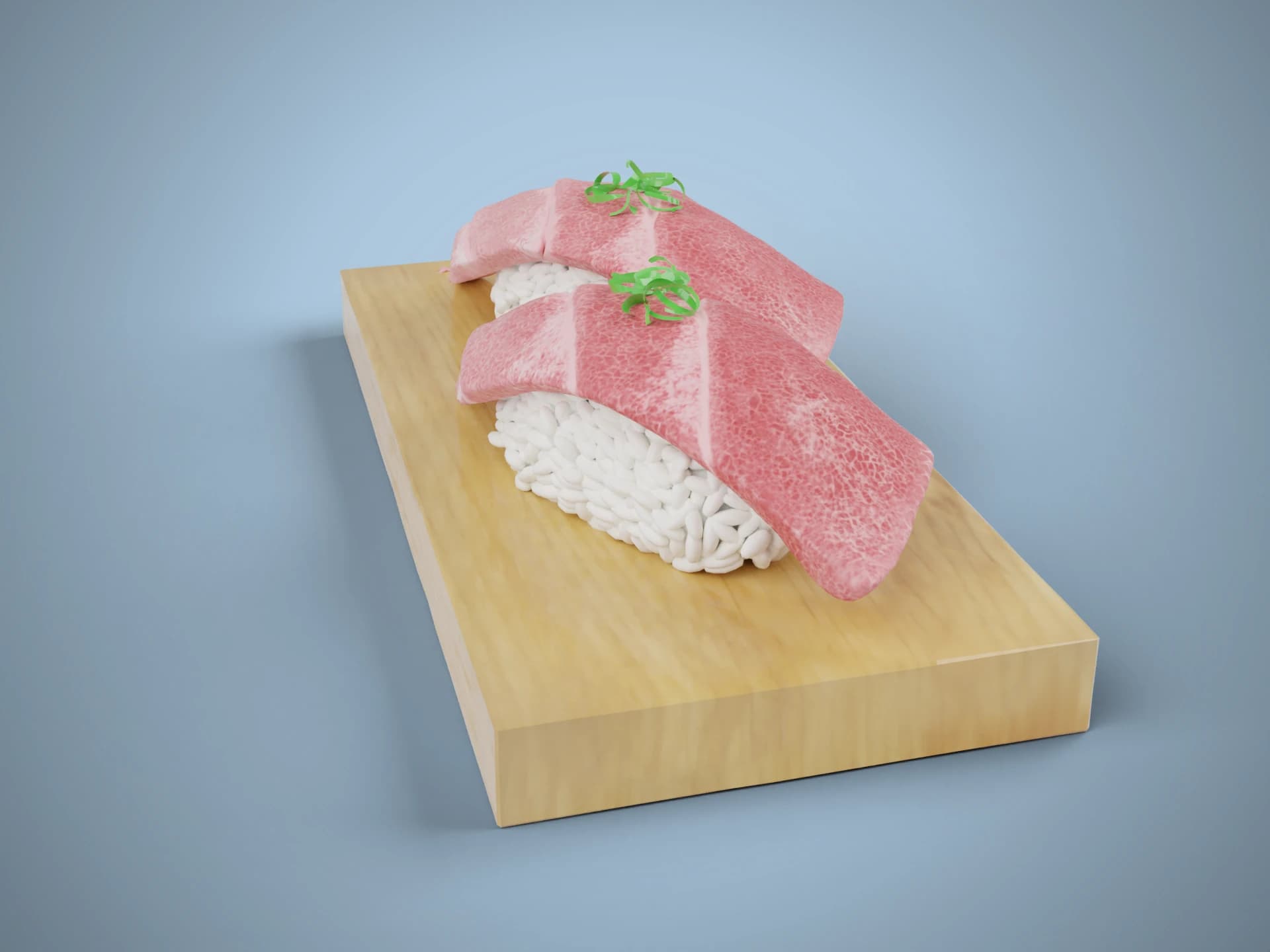 Toro Tuna Nigiri Sushi on Board 3D Model