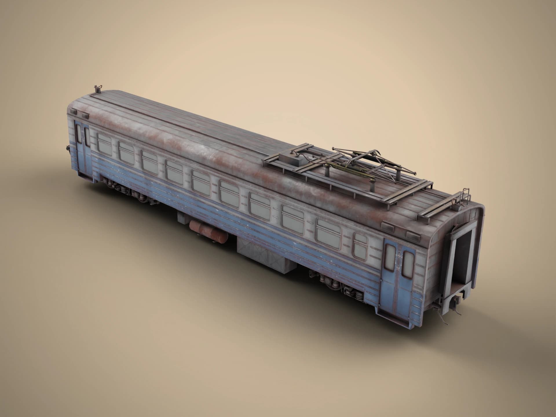 Abandoned Rusty Passenger Train Wagon 3D Model