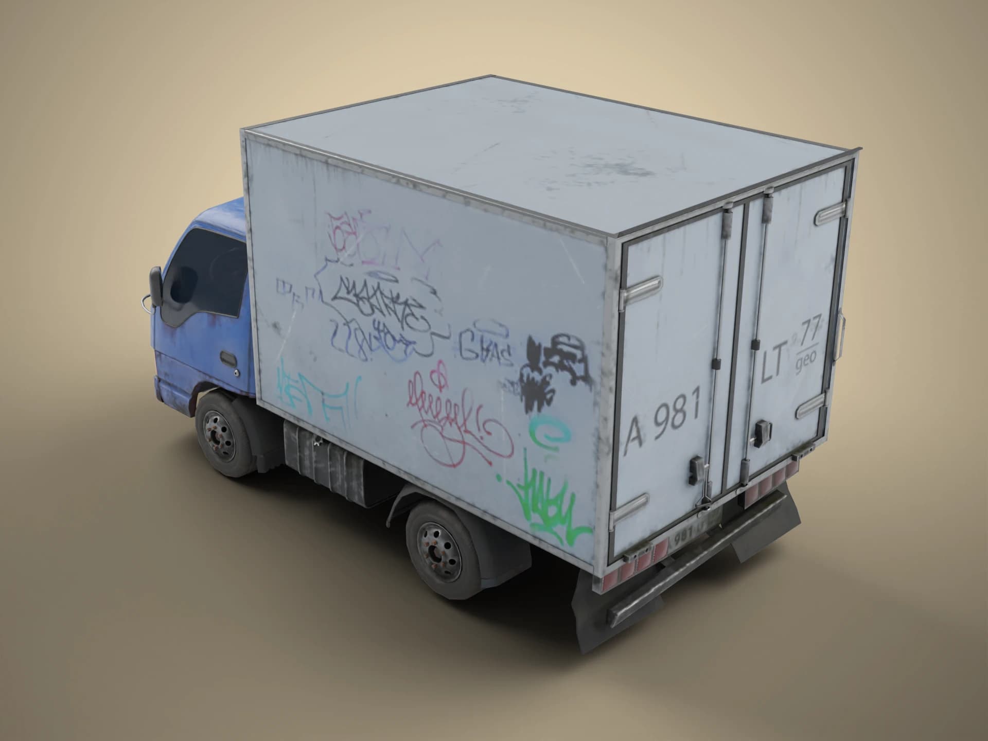 Old Rusty Box Truck with Graffiti 3D Model