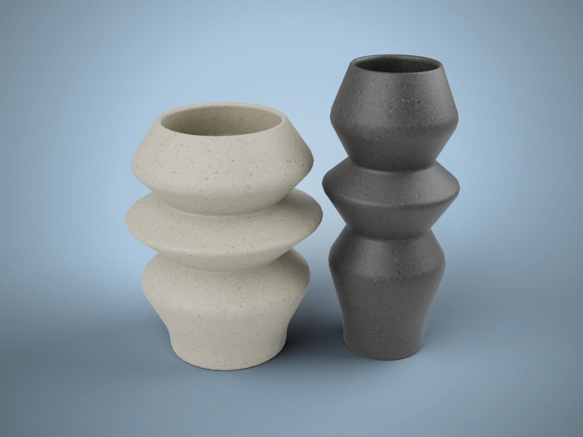 Twin Modern Concrete Vases 3D Model