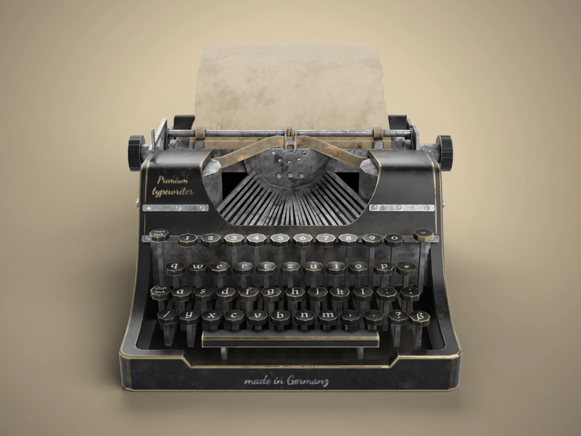 Vintage German Typewriter with Paper 3D Model