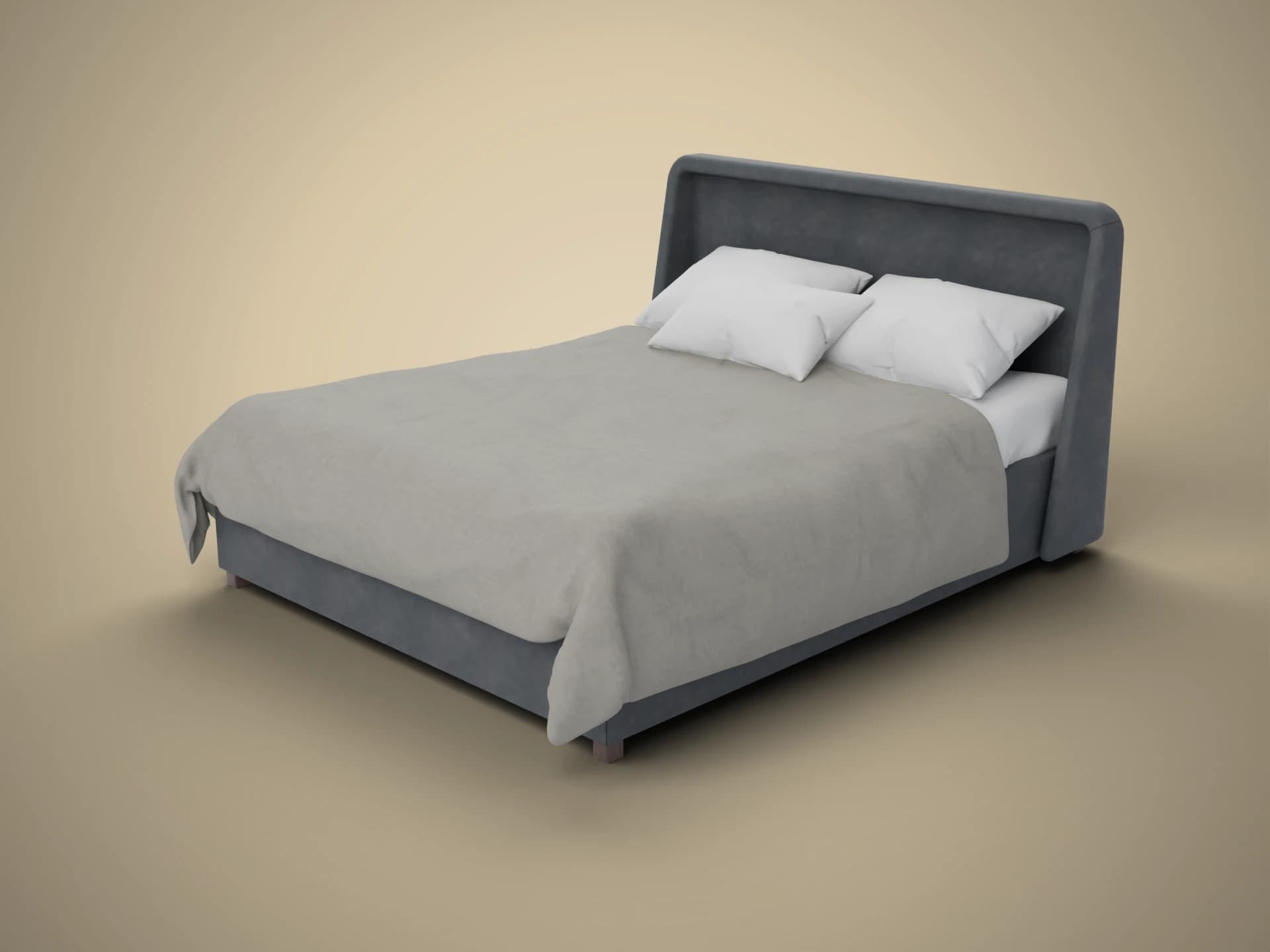 Upholstered Grey Queen Bed 3D Model