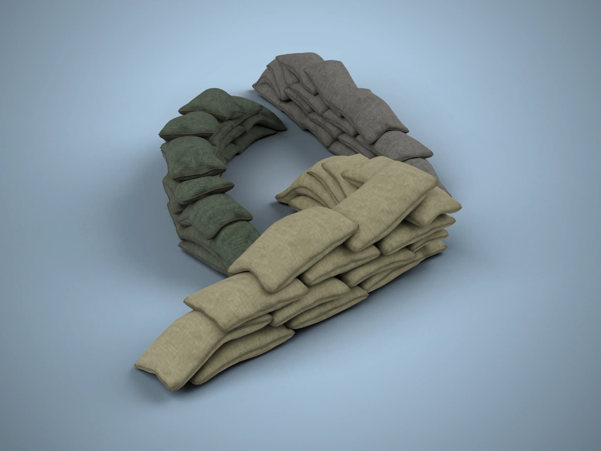Military Sandbag Wall 3D Model