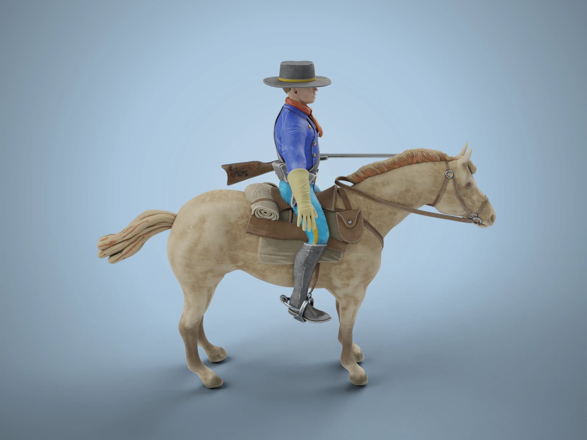 US Cavalry Trooper on Horseback 3D Model