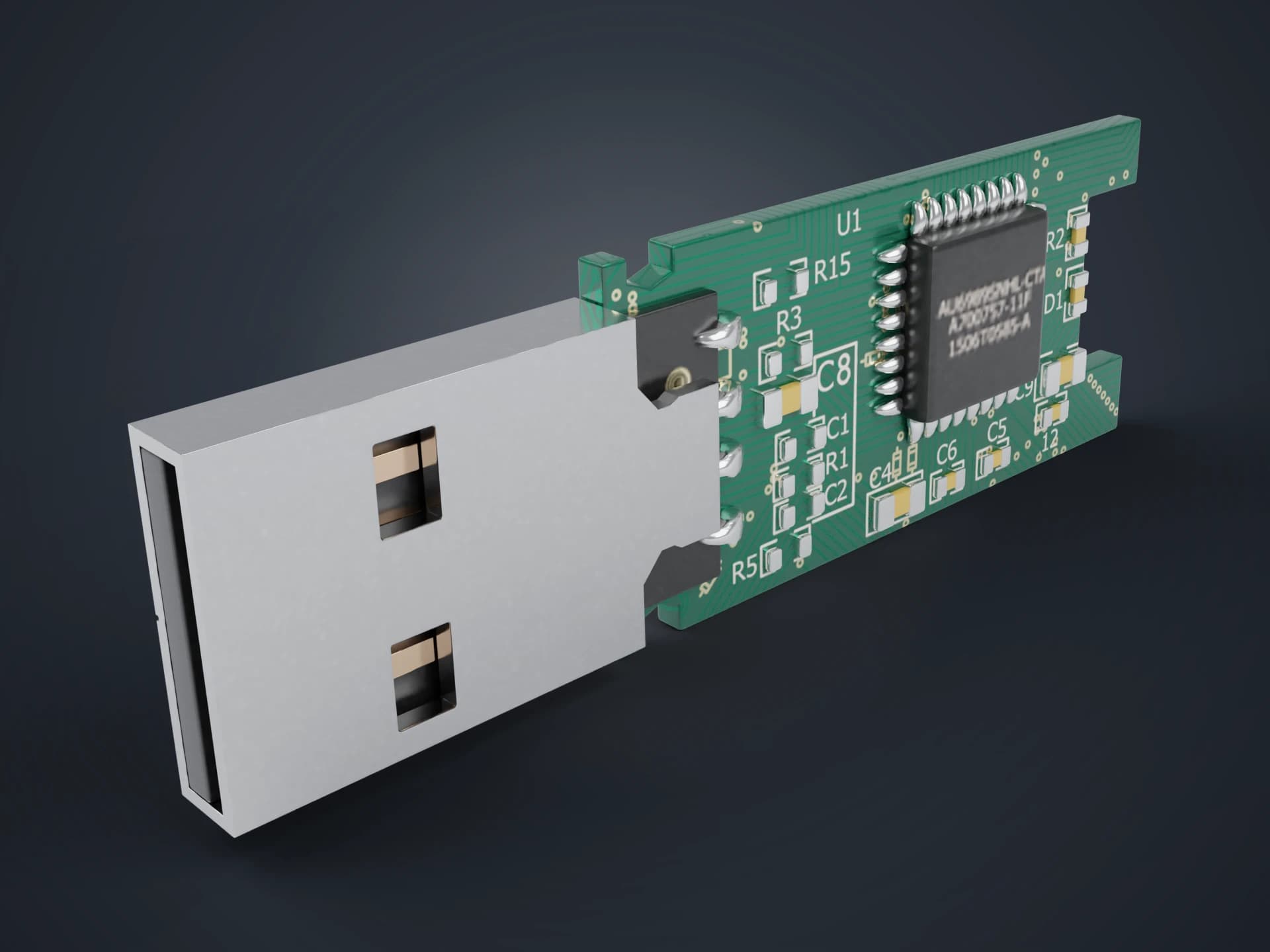 USB Flash Drive Circuit Board 3D Model