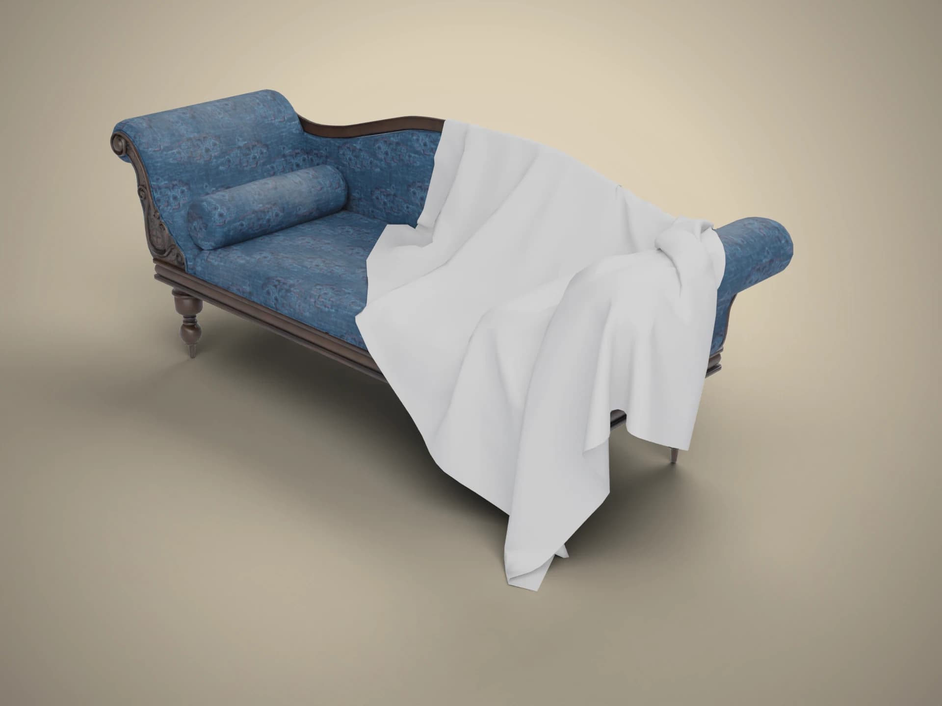 Victorian Blue Damask Chaise Sofa 3D Model