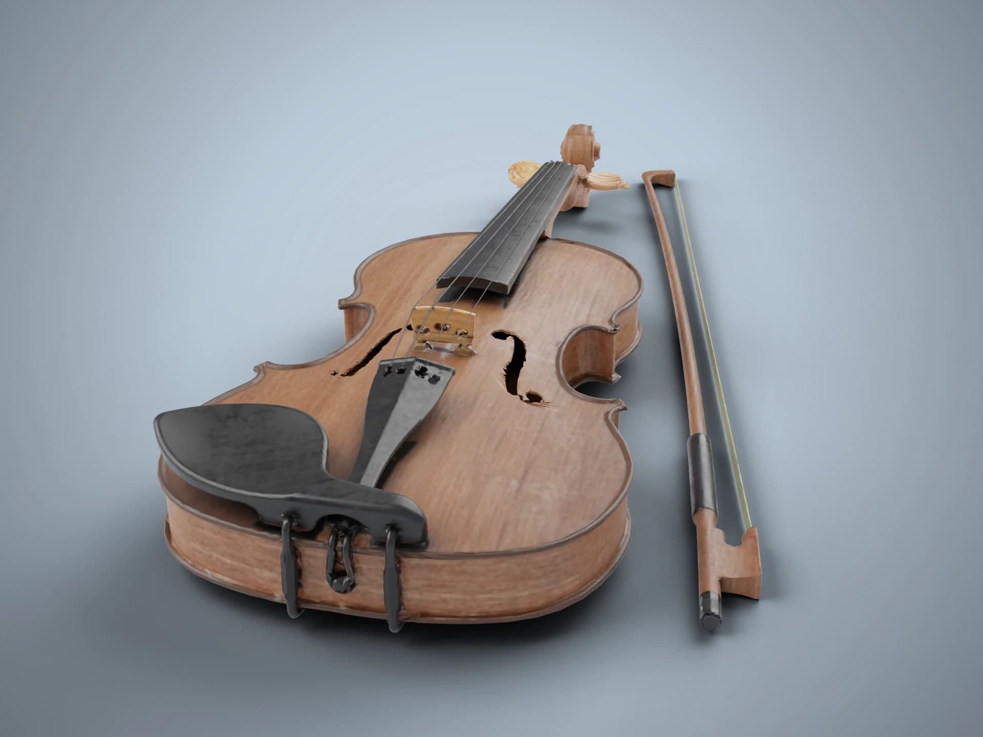 Classical Violin with Bow 3D Model