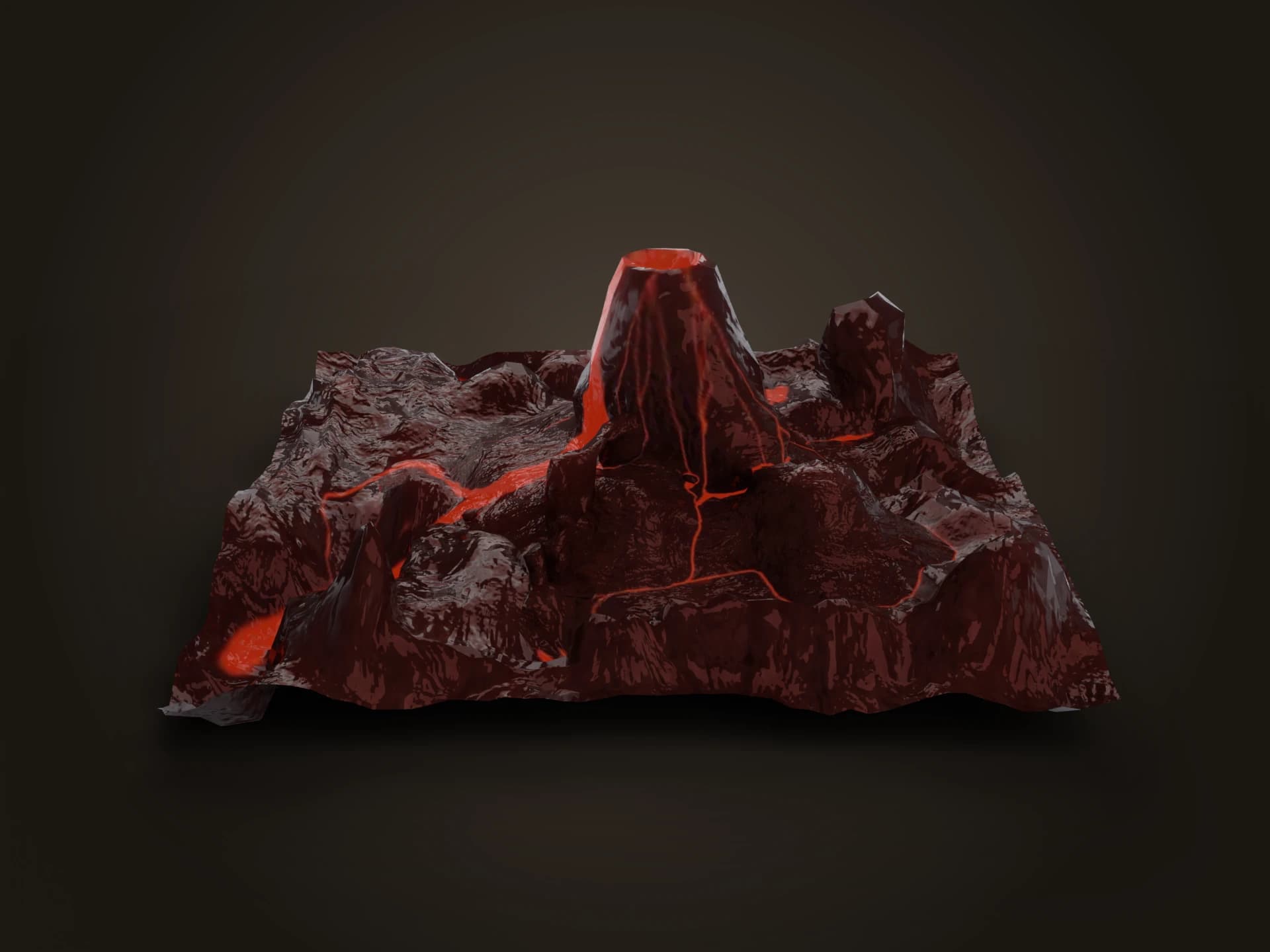 Erupting Lava Volcano Terrain 3D Model