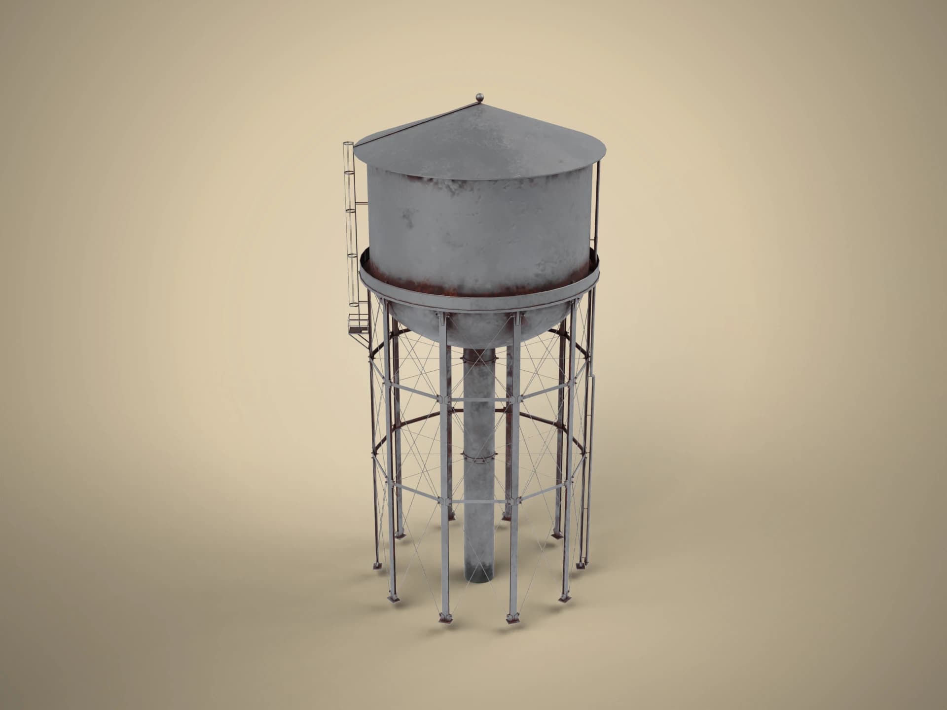 Old Steel Water Tower 3D Model